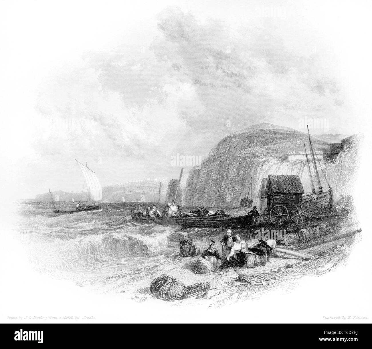 Una incisione di Sidmouth, vista dalla spiaggia scansionati ad alta risoluzione da un libro pubblicato nel 1842. Ritiene copyright free. Foto Stock