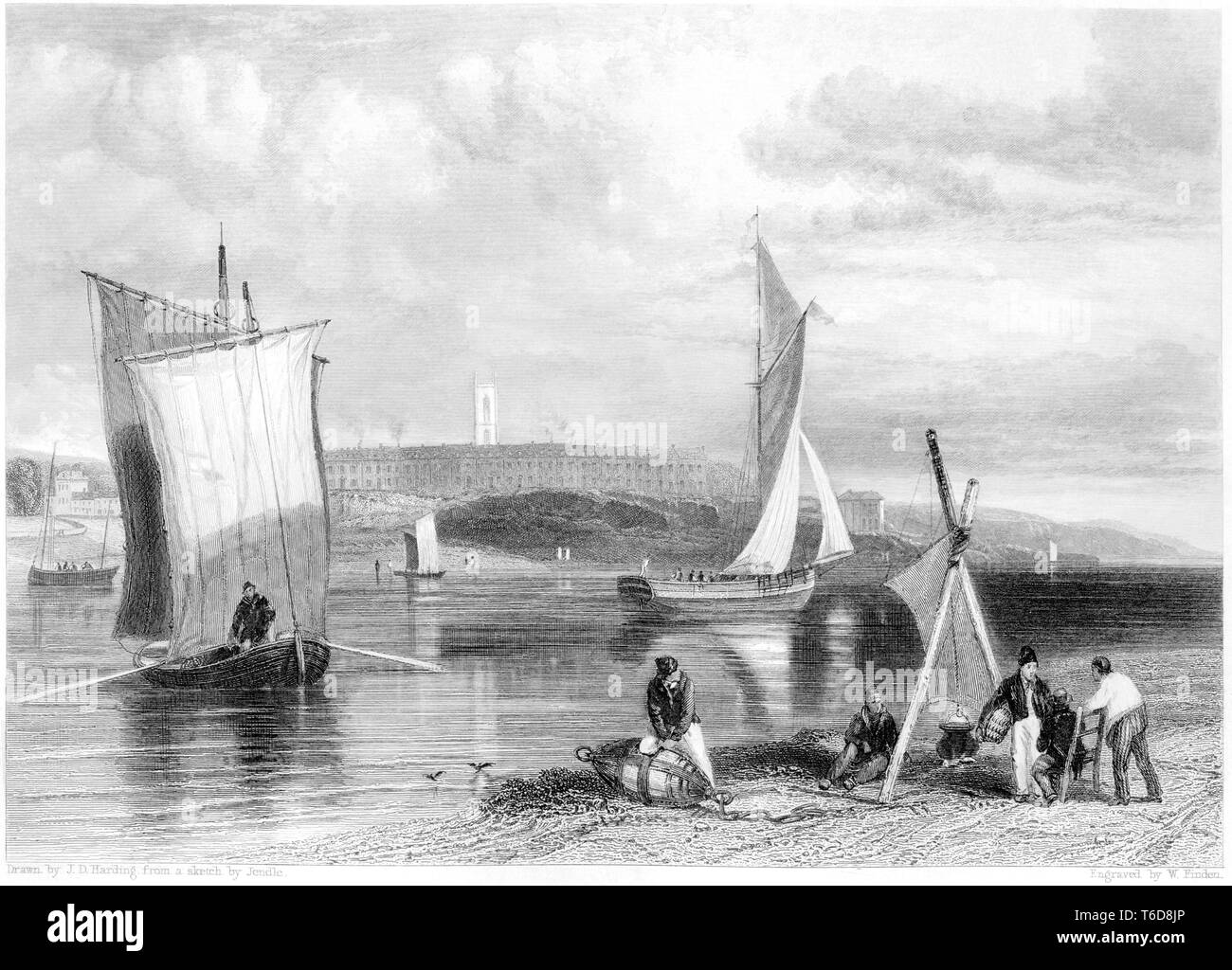 Una incisione di Exmouth scansionati ad alta risoluzione da un libro pubblicato nel 1842. Ritiene copyright free. Foto Stock