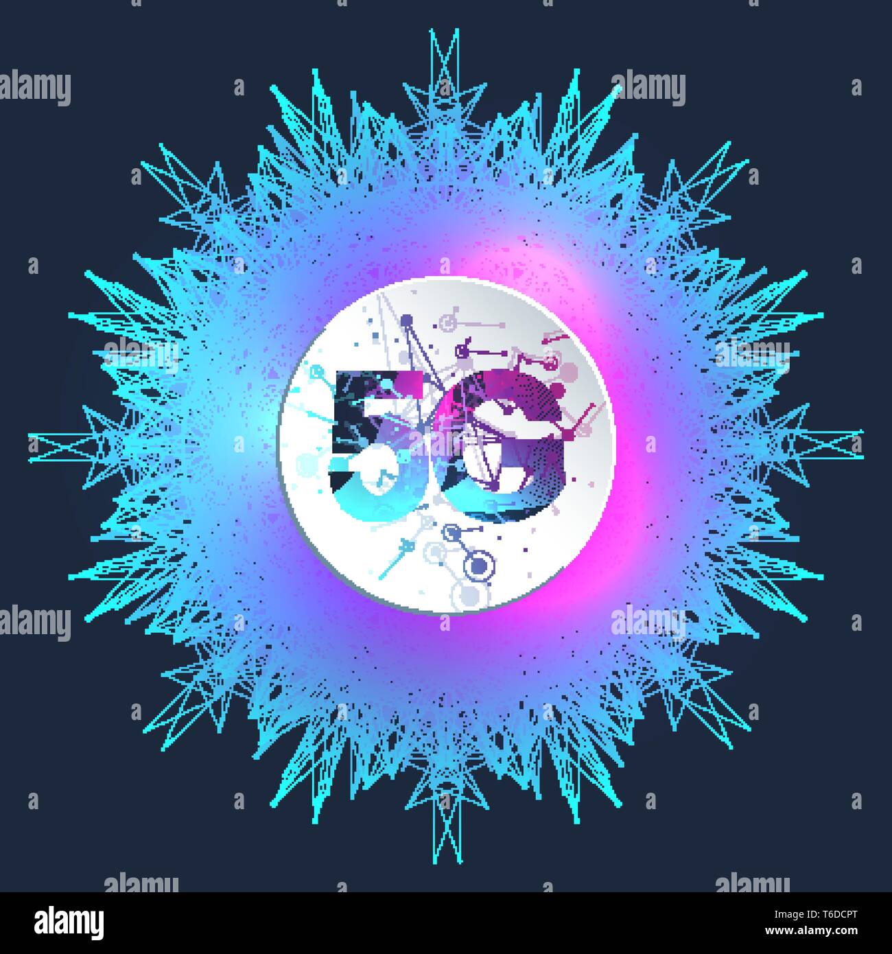 5G di rete sistemi wireless e internet illustrazione vettoriale. Rete di comunicazione. Il concetto di Business banner. Intelligenza artificiale e macchina Illustrazione Vettoriale