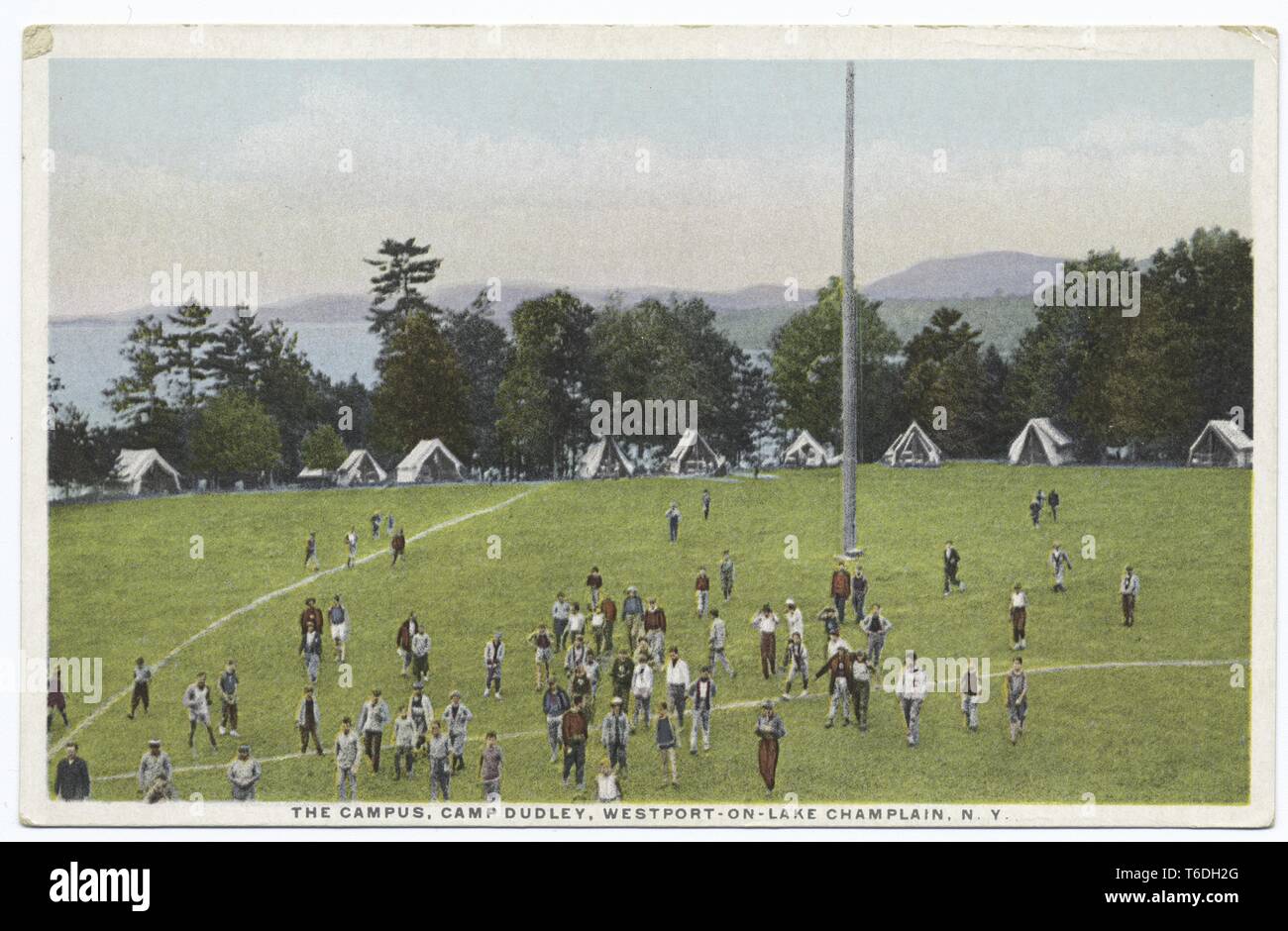 Cartolina del campus di Camp Dudley in Westport, New York sul Lago Champlain, 1914. Dalla Biblioteca Pubblica di New York. () Foto Stock