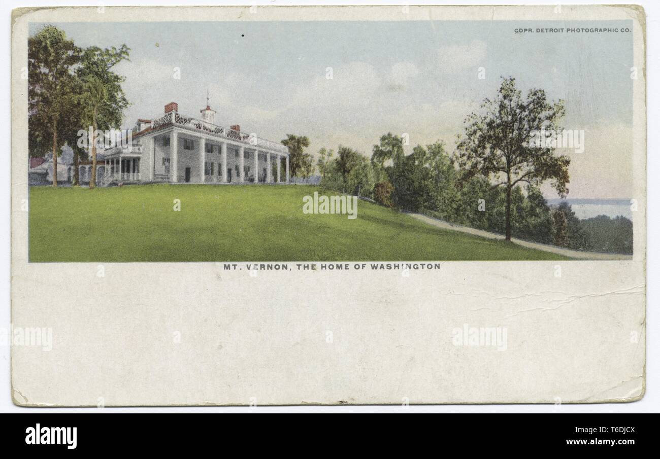 Detroit azienda fotografica cartolina vintage riproduzione del Mount Vernon, la residenza di George Washington, il primo Presidente degli Stati Uniti, in contea di Fairfax, Virginia, 1914. Dalla Biblioteca Pubblica di New York. () Foto Stock