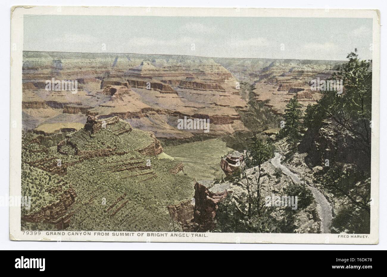 Detroit Publishing Company vintage riproduzione cartolina del Grand Canyon visto dalla vetta del Bright Angel Trail, Arizona, 1914. Dalla Biblioteca Pubblica di New York. () Foto Stock