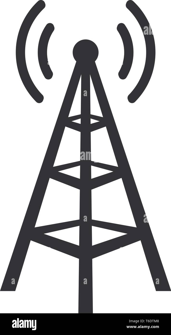 Comunicazione torre di trasmissione radio con onde web Simbolo icona Illustrazione Vettoriale