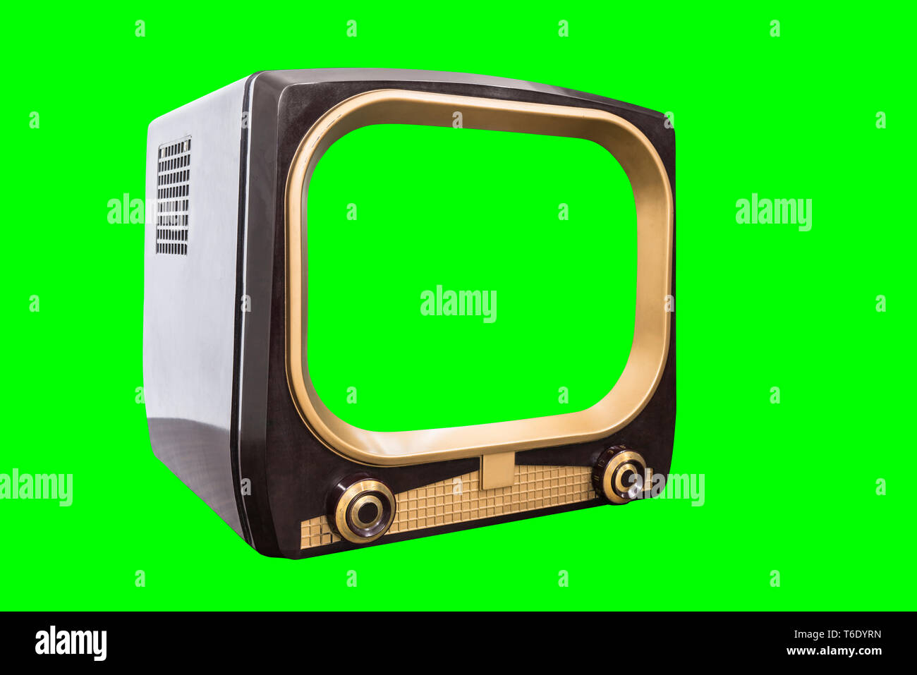 Televisione retrò isolato con chroma schermo verde e lo sfondo. Foto Stock