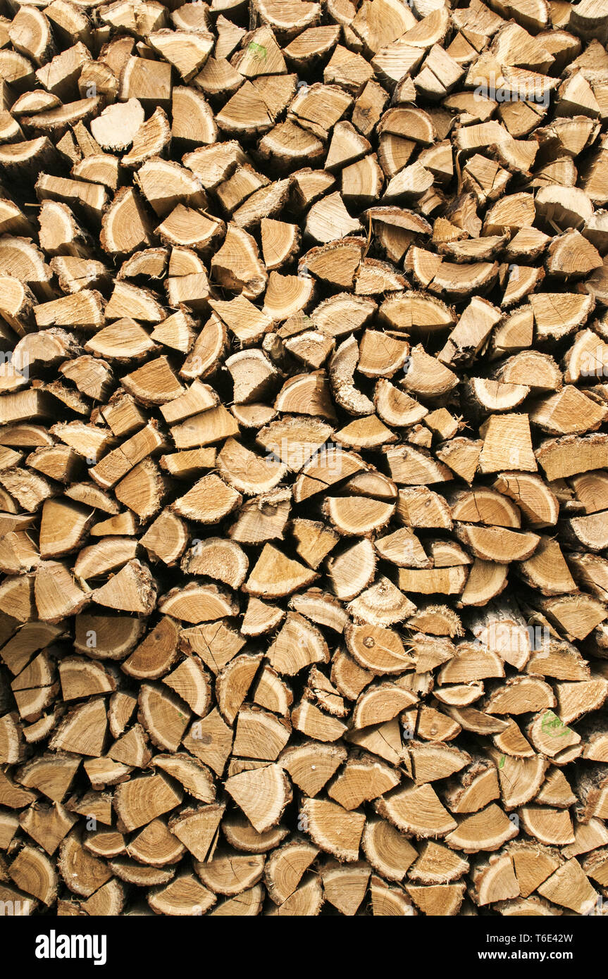 Impilati tagliati di legna da ardere di quercia closeup come sfondo Foto Stock