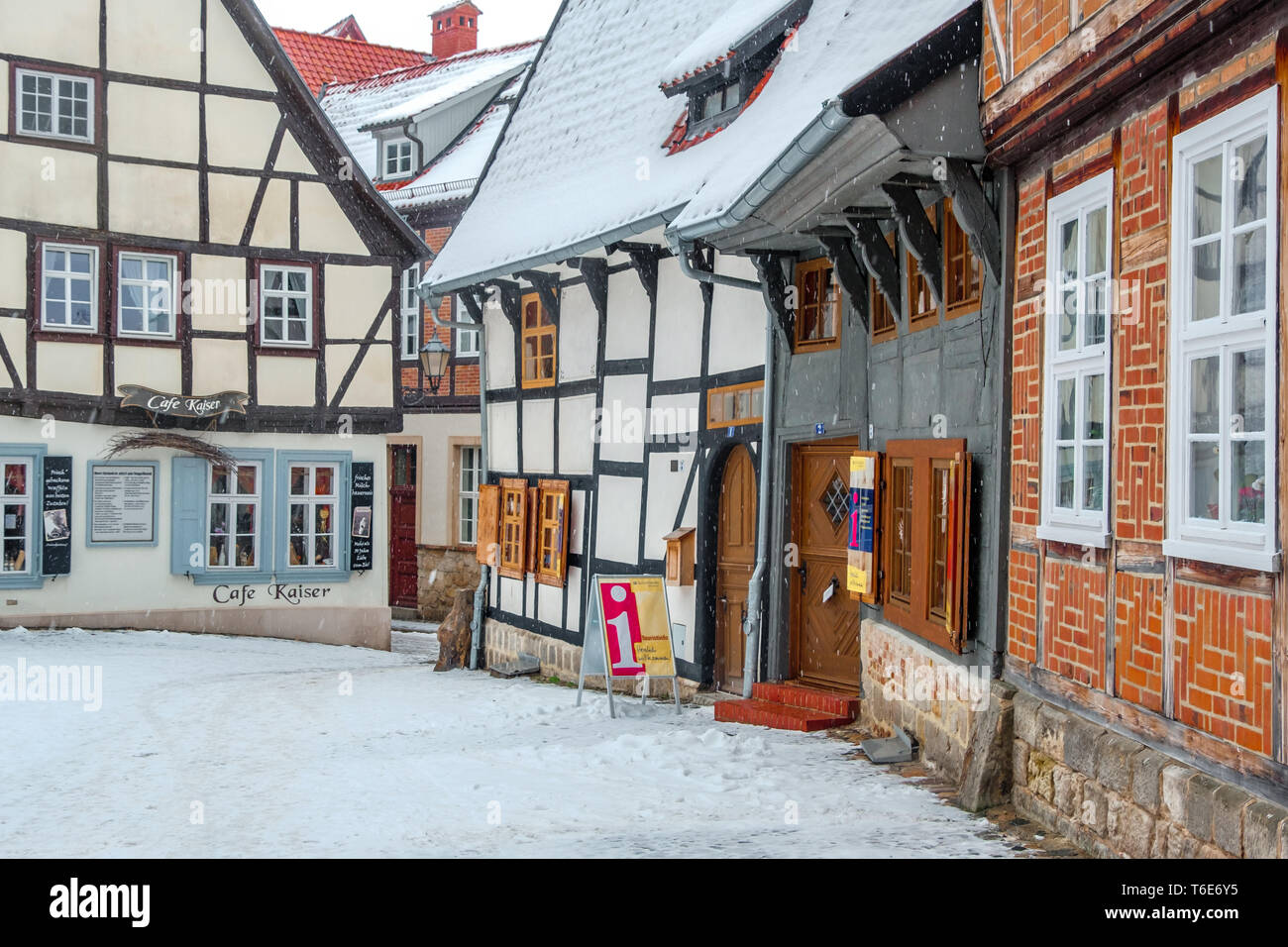 Patrimonio Mondiale UNESCO Città Quedlinburg, Montagne Harz, Sassonia-Anhalt, Germania Foto Stock