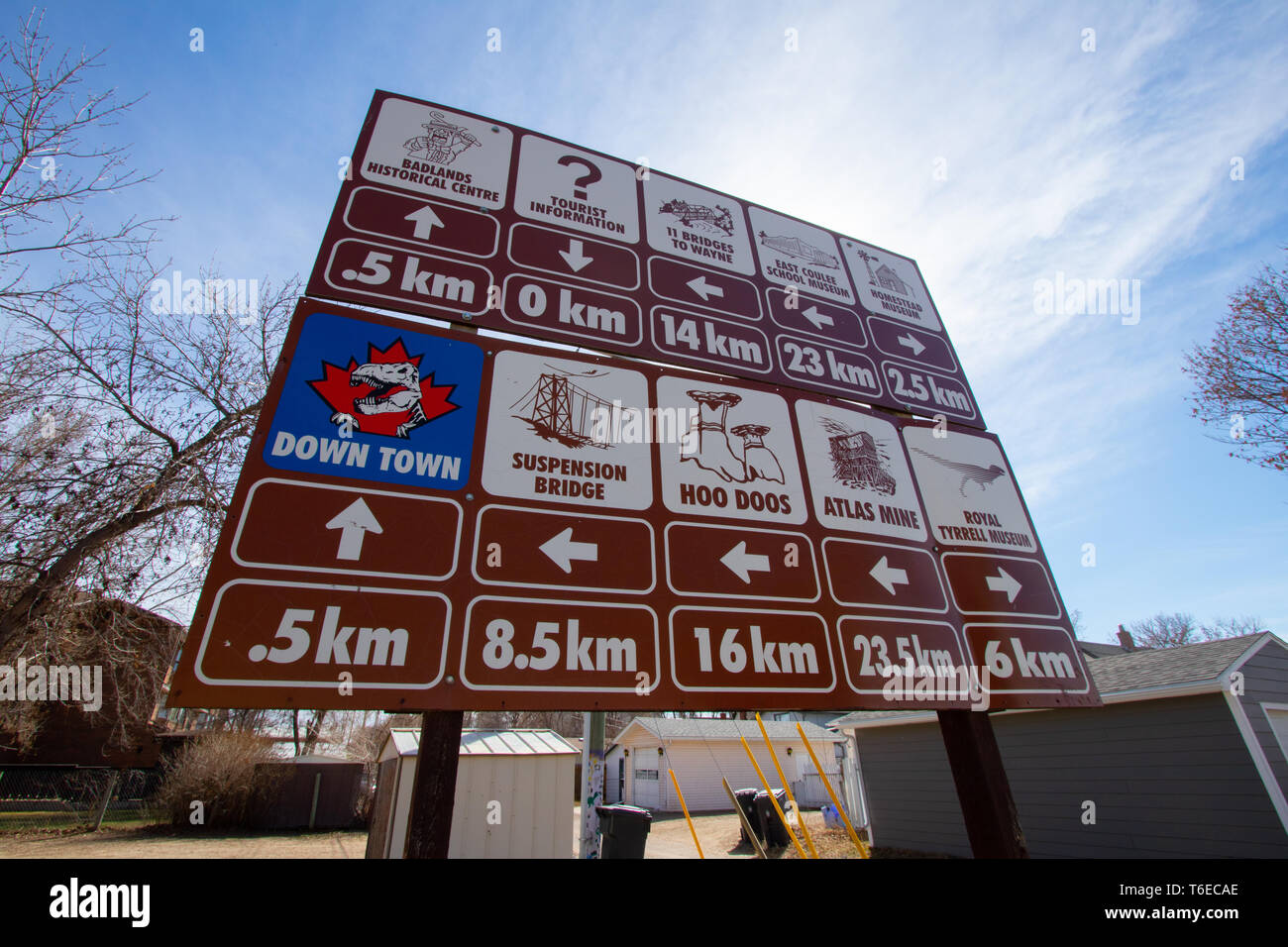 Drumheller, Alberta, Canada 18. Aprile 2019: più grande del mondo di dinosauro, il dinosauro capitale del mondo, Viaggi Alberta, città storica, turismo, museo, vacanze, punto di interesse, storia Foto Stock