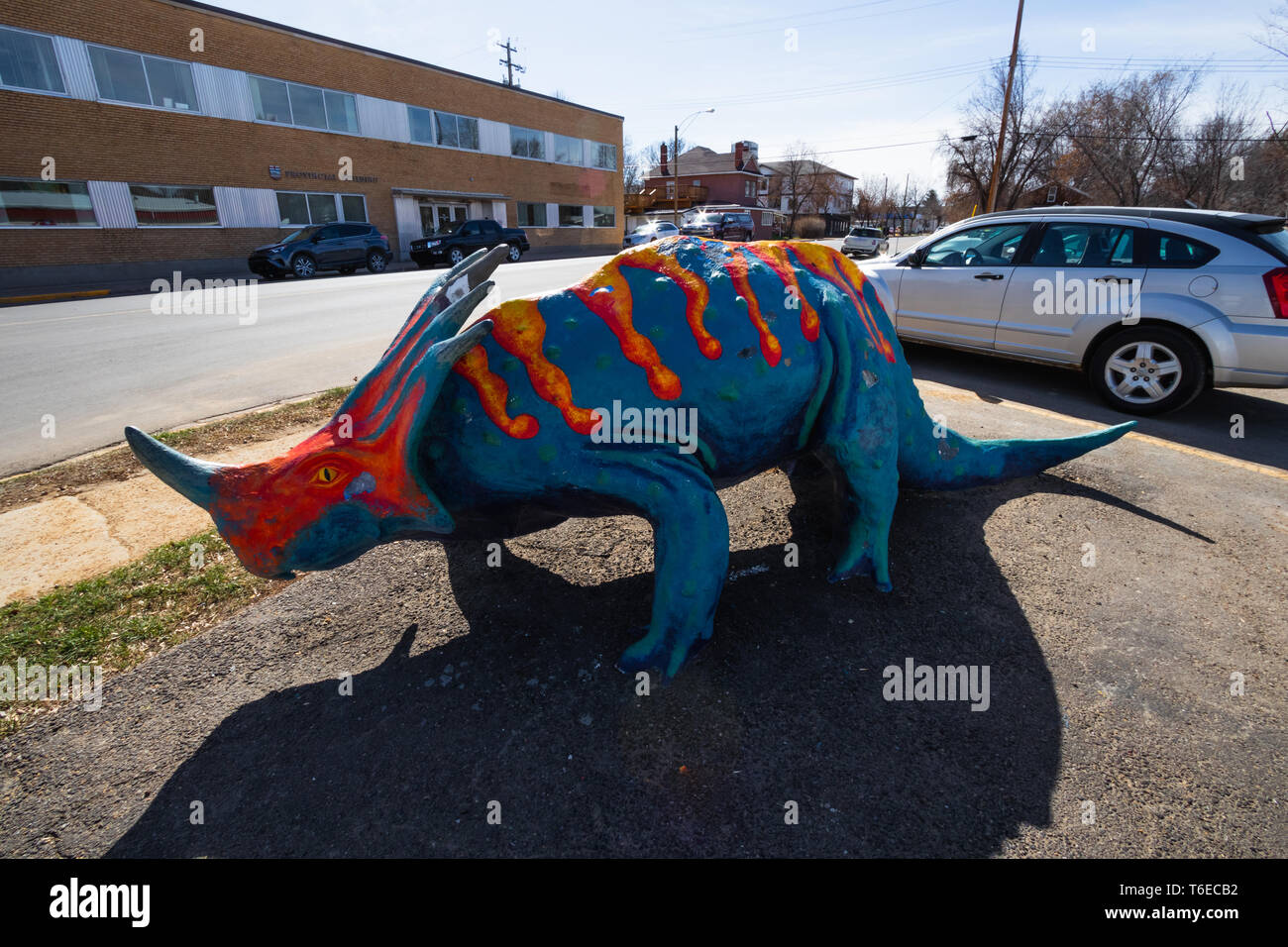 Drumheller, Alberta, Canada 18. Aprile 2019: più grande del mondo di dinosauro, il dinosauro capitale del mondo, Viaggi Alberta, città storica, turismo, museo, vacanze, punto di interesse, storia Foto Stock