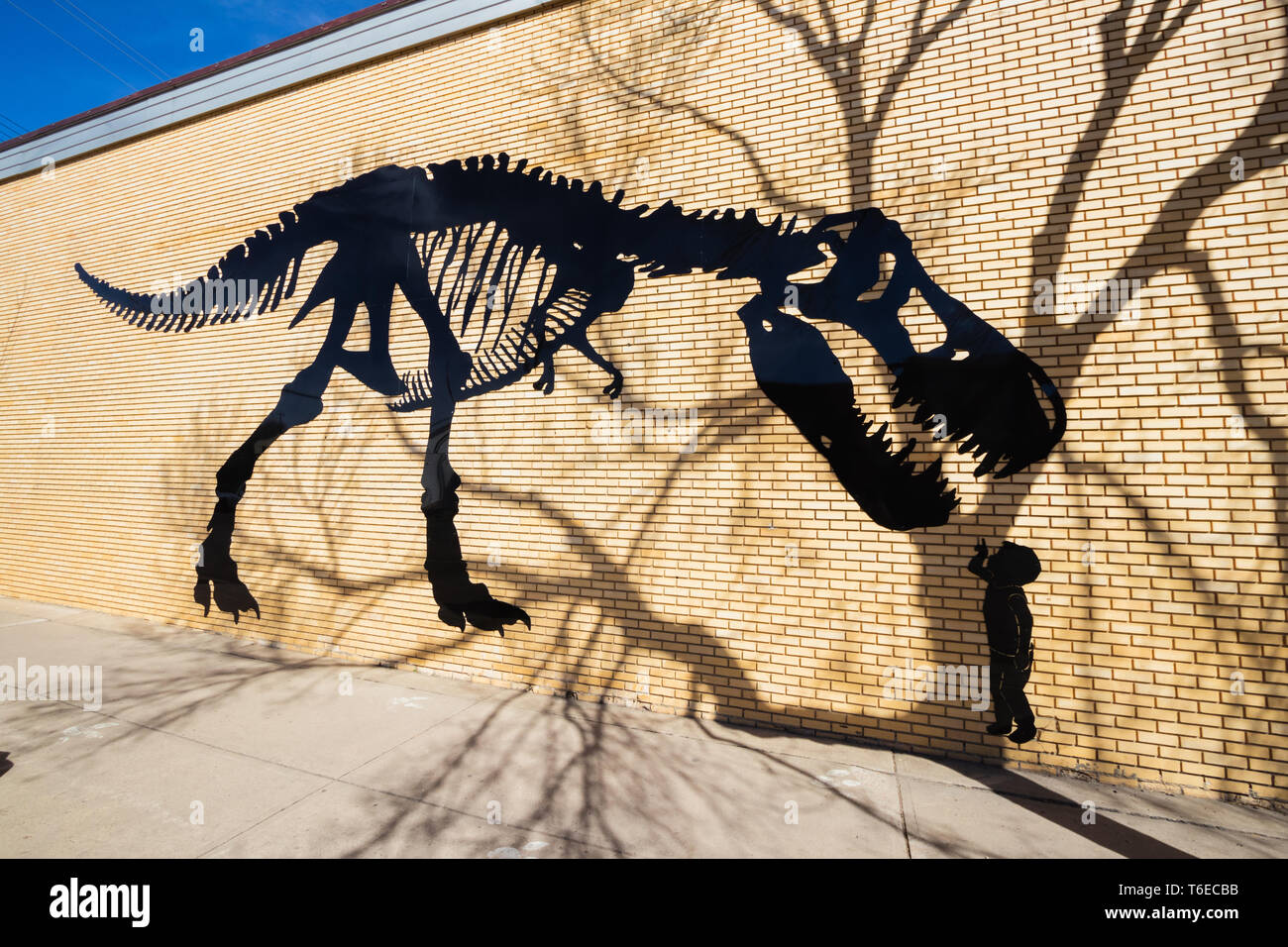 Drumheller, Alberta, Canada 18. Aprile 2019: più grande del mondo di dinosauro, il dinosauro capitale del mondo, Viaggi Alberta, città storica, turismo, museo, vacanze, punto di interesse, storia Foto Stock