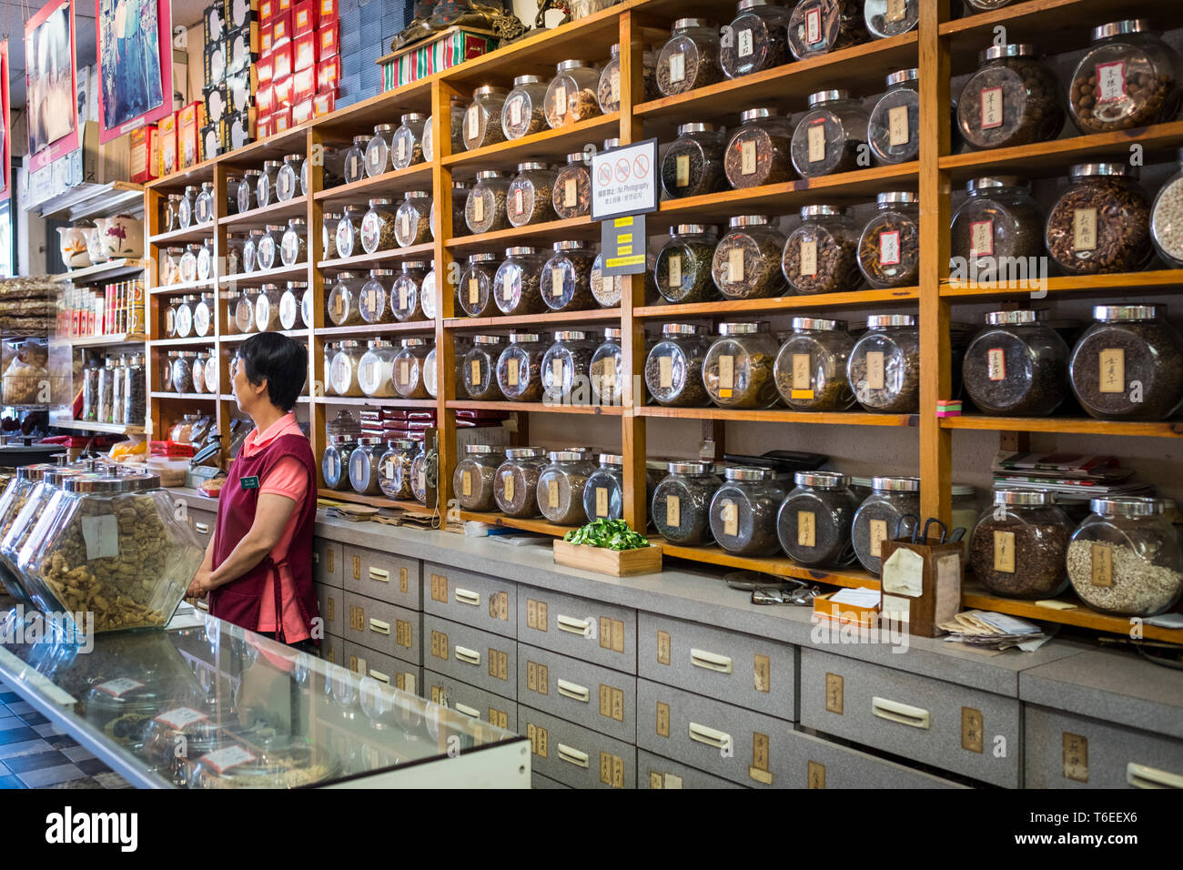 Farmacia e a base di erbe Cinesi in store di Los Angeles Chinatown, California USA Foto Stock