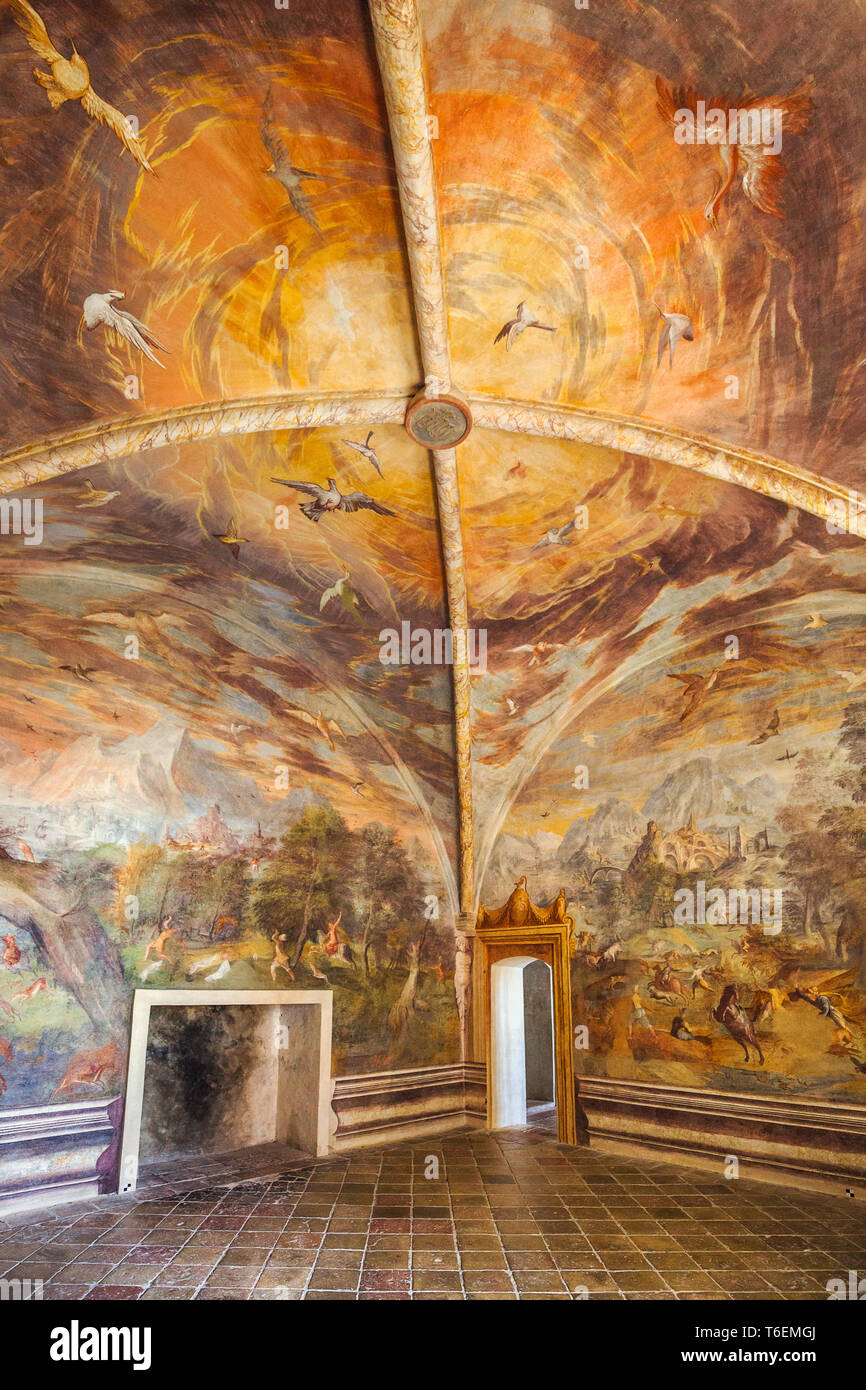 Hall nel Castello di Torrechiara. L'Italia. Foto Stock