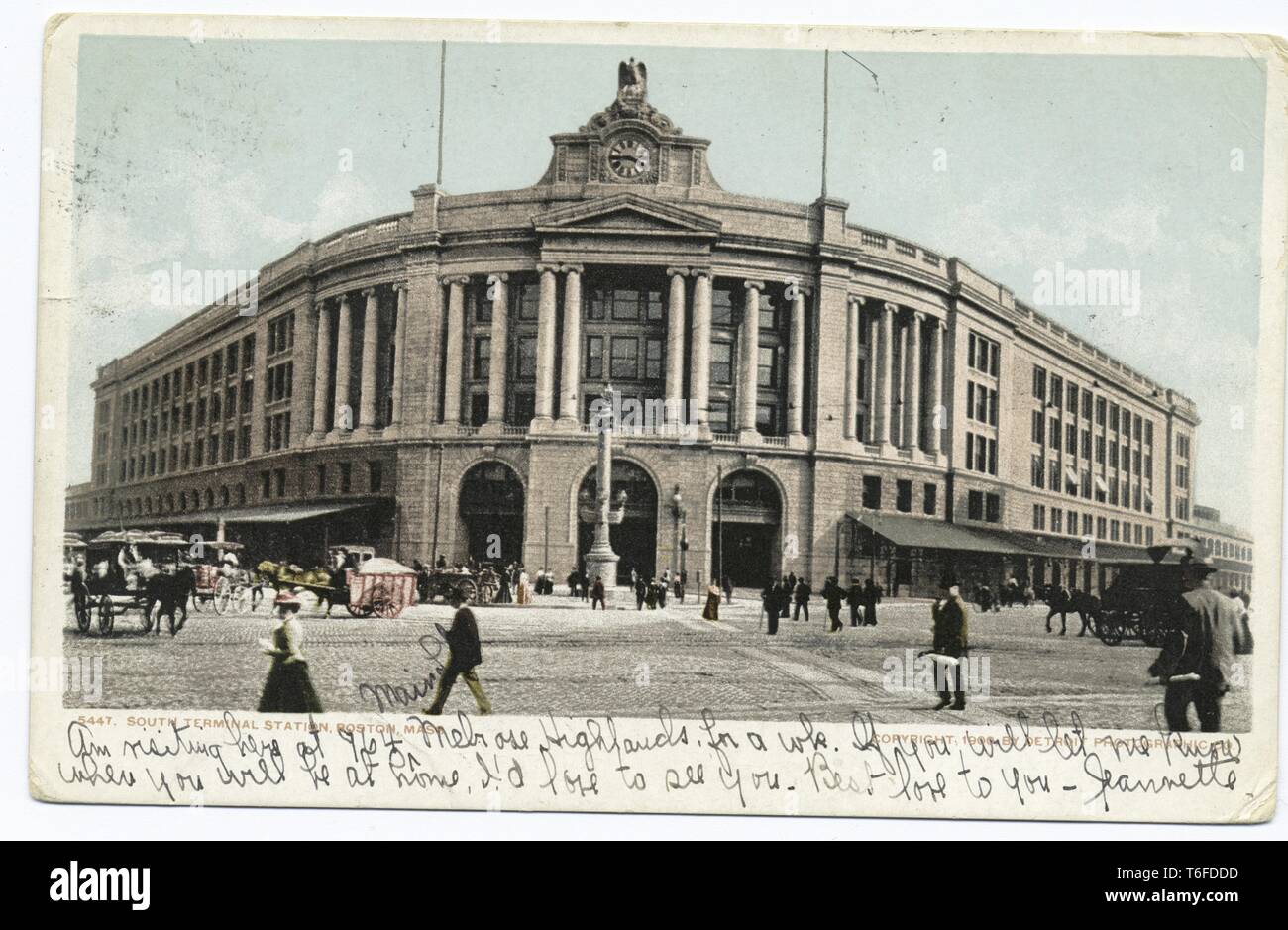 Detroit Publishing Company cartolina vintage riproduzione del Sud stazione terminale in corrispondenza dell'intersezione di Atlantic Avenue e l'estate Street in Dewey Square, Boston, Massachusetts, 1914. Dalla Biblioteca Pubblica di New York. () Foto Stock