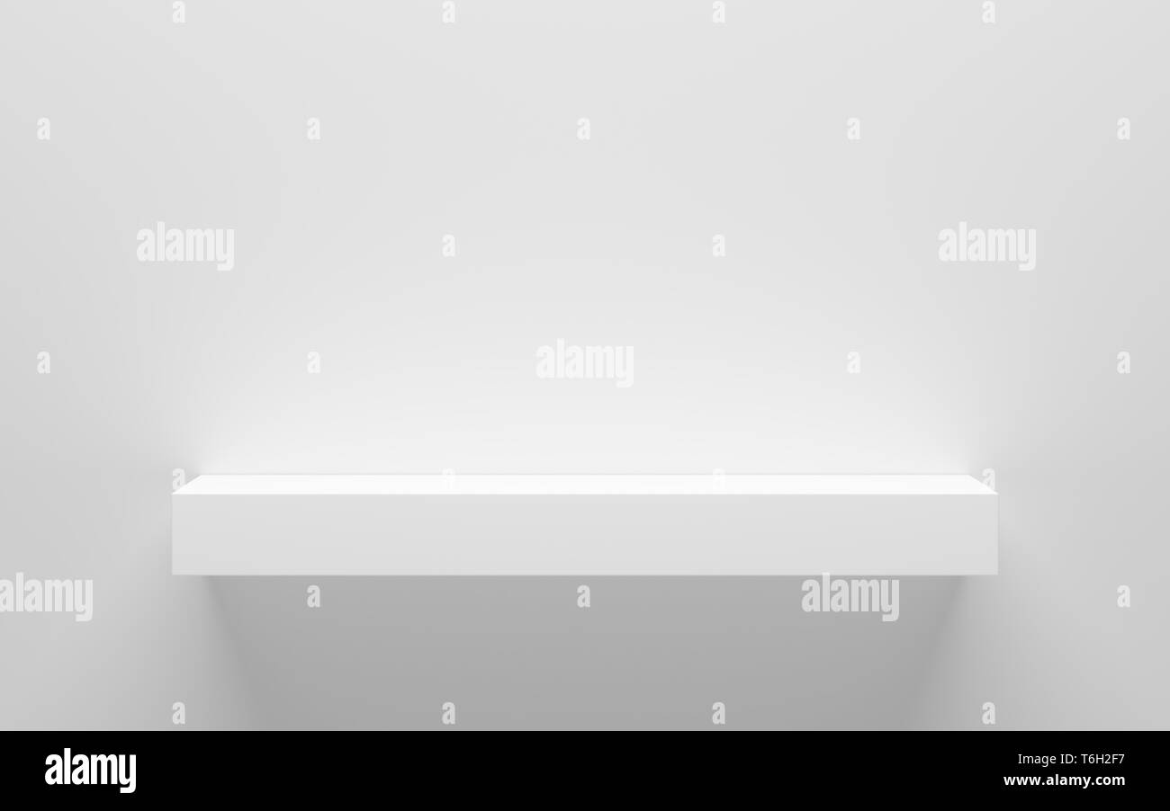 Vuoto ripiano bianco sulla parete con la luce dalla parte superiore Foto Stock