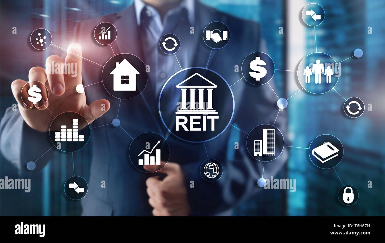 Real Estate Investment Trust REIT sul doppio exsposure background aziendale. Foto Stock