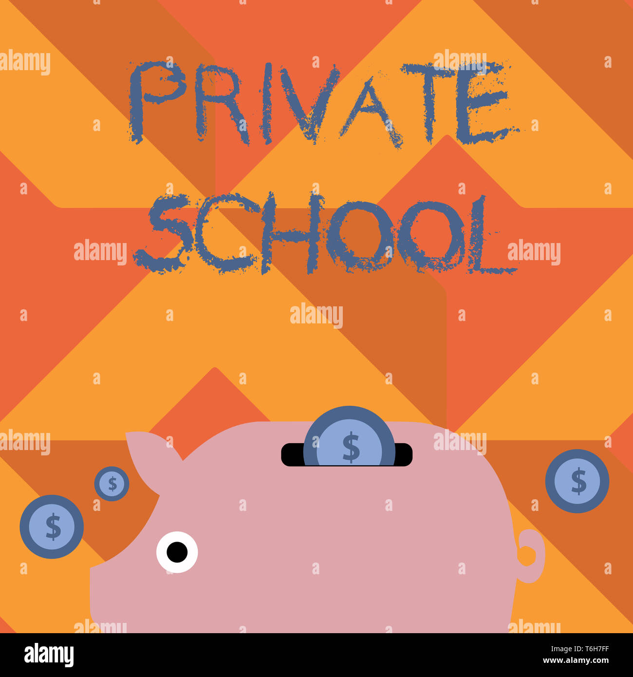La grafia la scrittura di testo scuola privata. Foto concettuale una scuola indipendente sostenuto interamente mediante il pagamento di canoni colorato Piggy Money Bank e Foto Stock