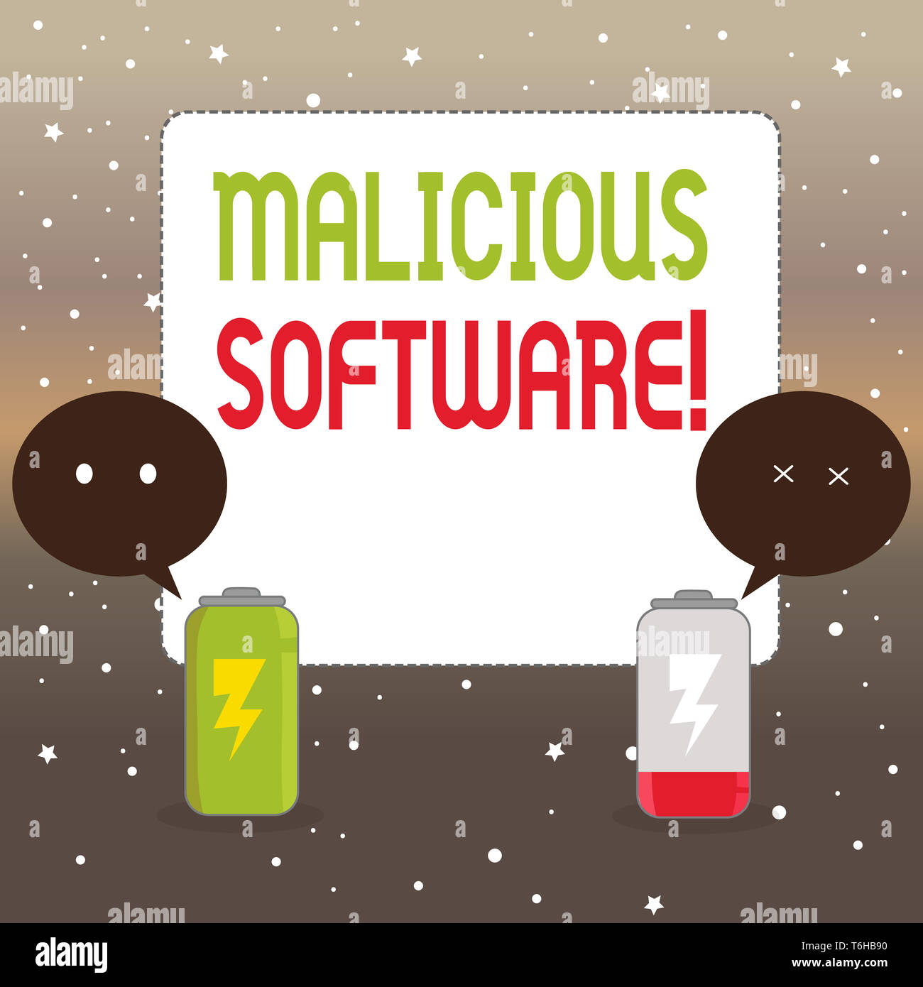 Testo della scrittura la scrittura di software dannoso. Foto concettuale il software che porta il danno a un sistema di computer completamente carica e batteria scarica Foto Stock