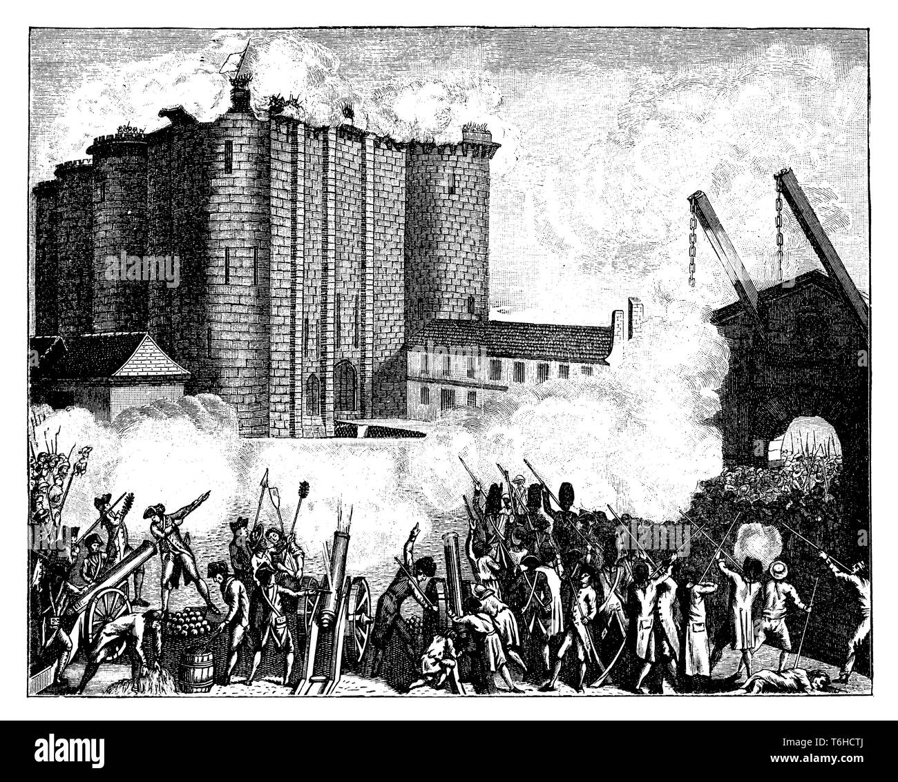 Storming della Bastille, 14 luglio 1789. Incisione contemporanea da H. Godin, 1899 Foto Stock