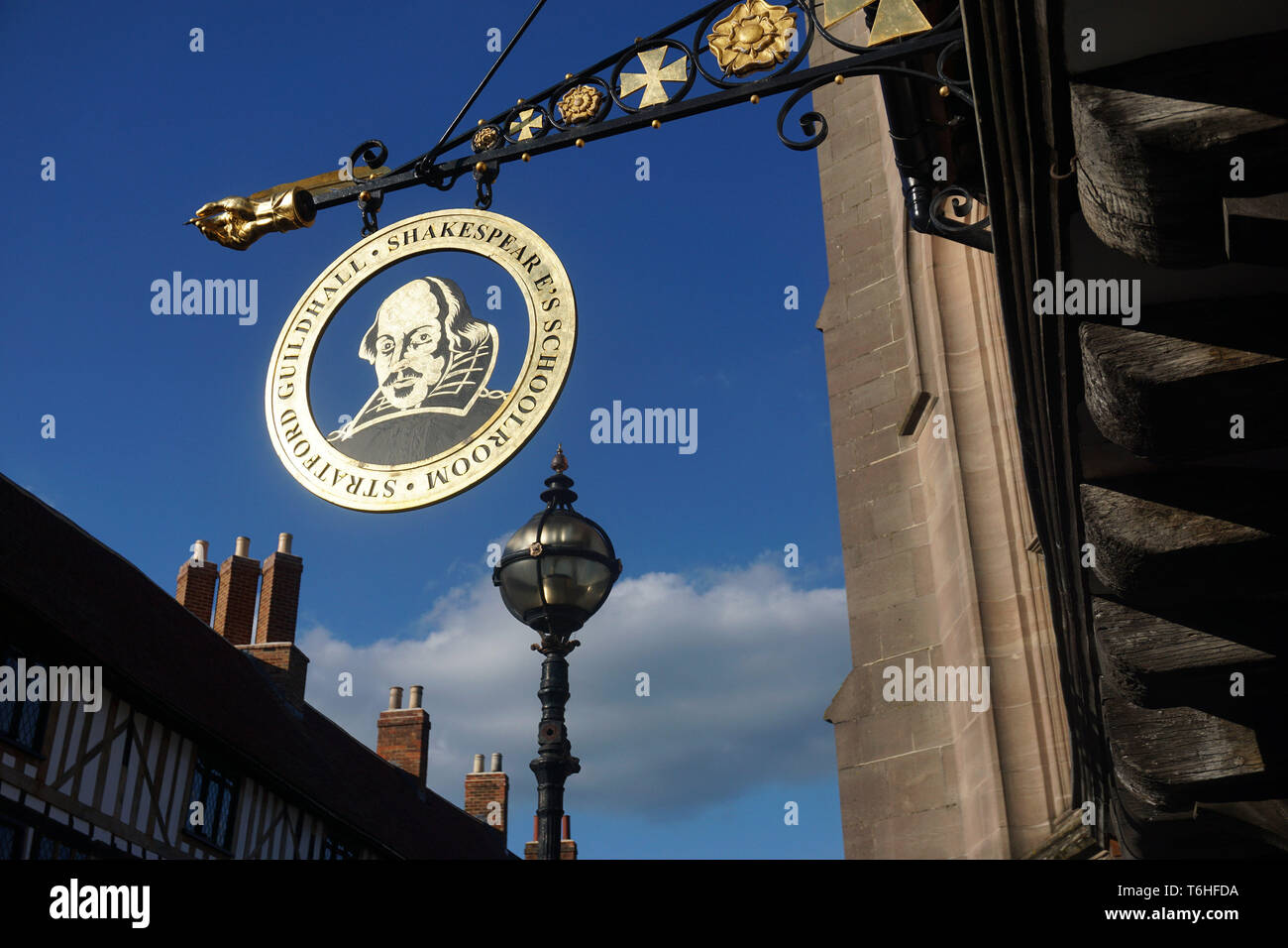 Shakespeare e auletta scuola Guildhall in Stratford upon Avon, Regno Unito, il 29 aprile 2019. Foto Stock