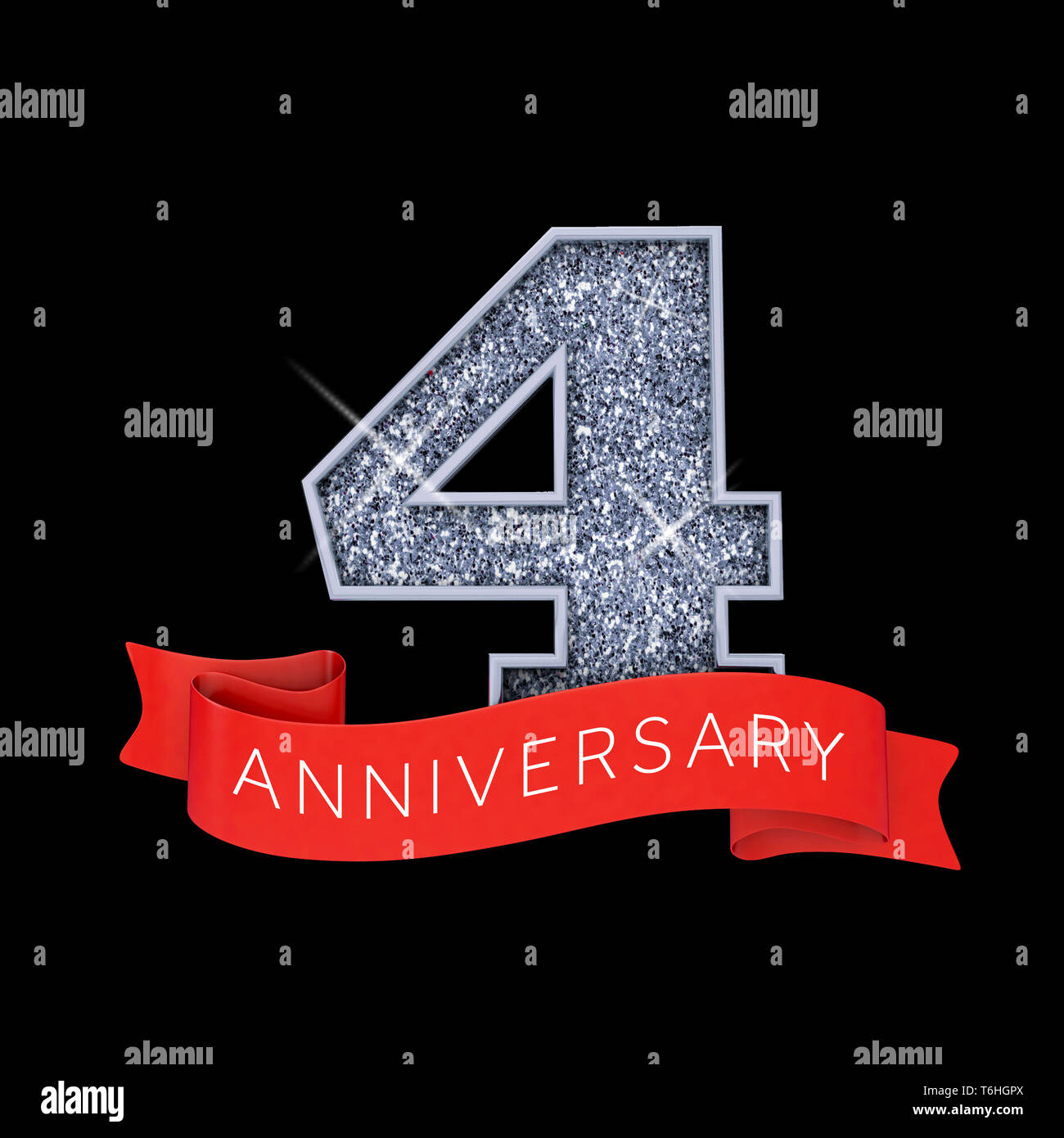 Numero 4 argento anniversario di spumanti celebrazione banner. 3D Render Foto Stock