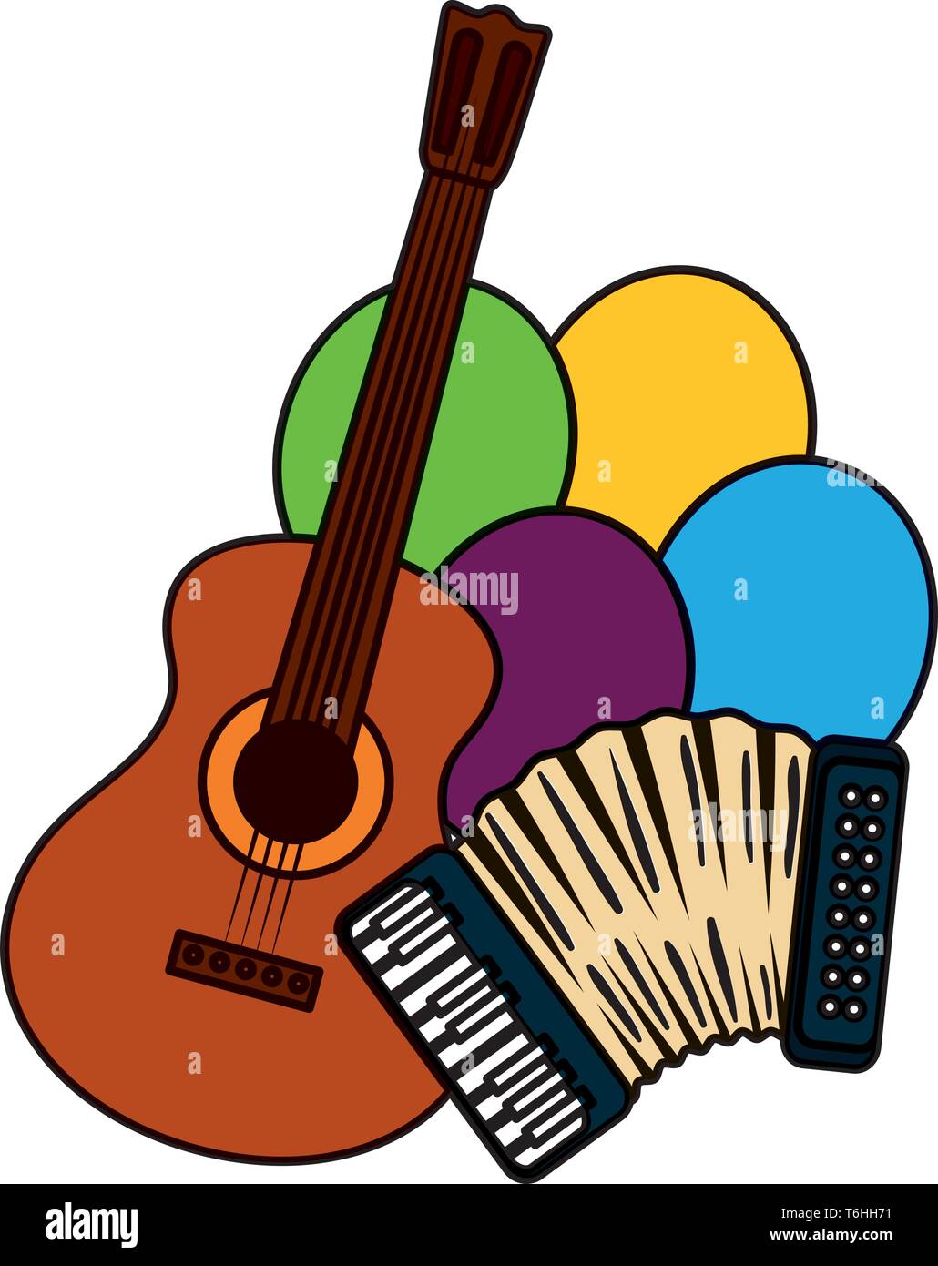 La fisarmonica con la chitarra e palloncini elio Illustrazione Vettoriale