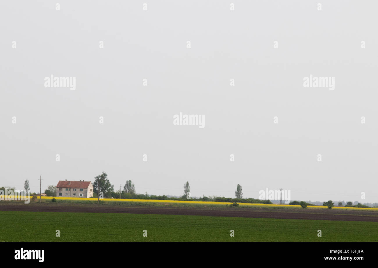 Bel prato e casa in campagna di Serbia Foto Stock