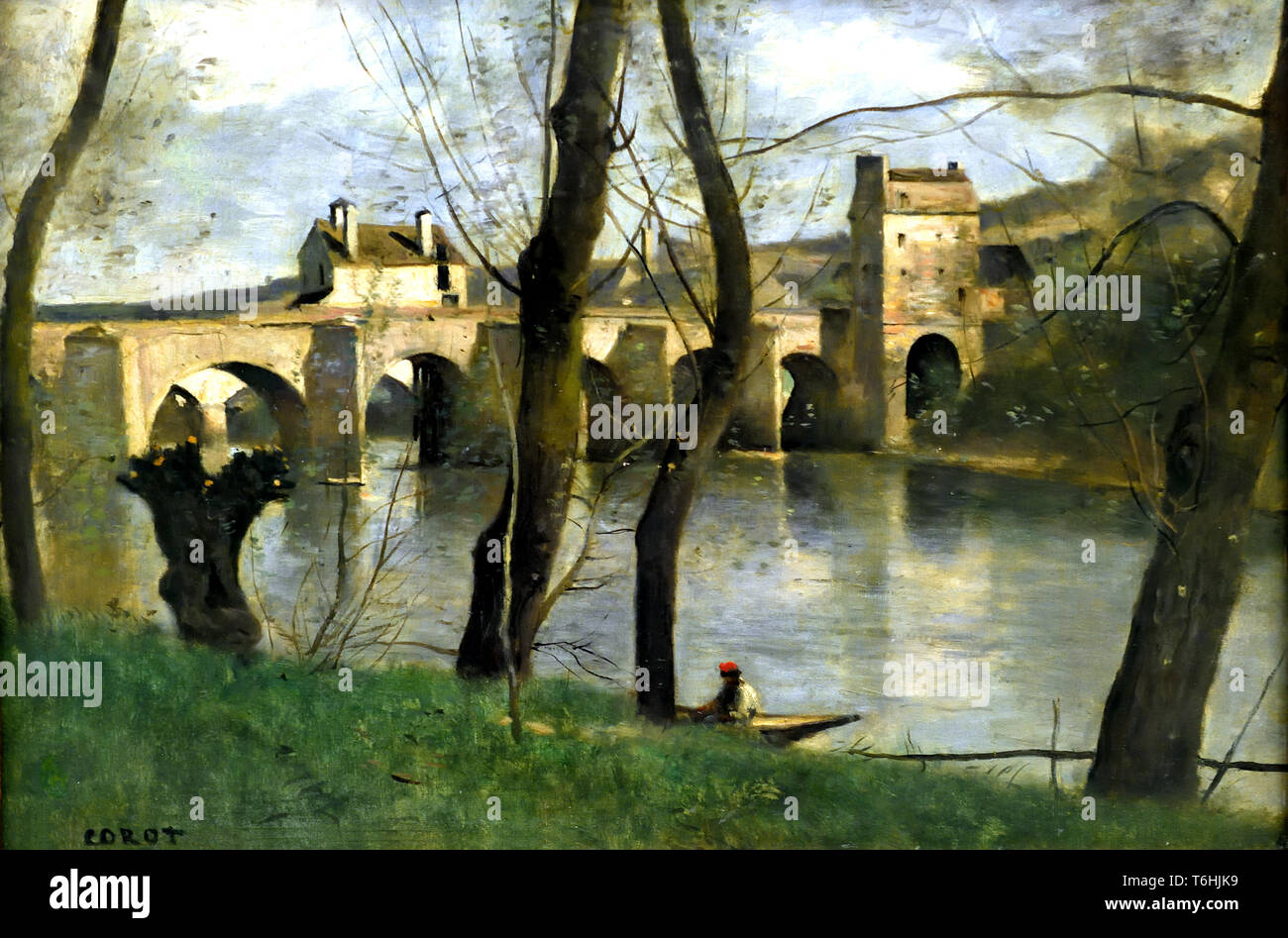 Le pont de Mantes (dintorni de Paris) - Il Ponte di Mantes (intorno a Parigi) Jean Baptiste Camille Corot ,1796-1875, francia, francese. Foto Stock