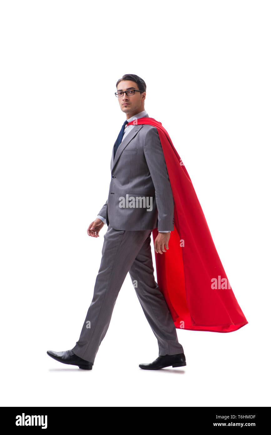 Super Hero imprenditore isolato su sfondo bianco Foto Stock