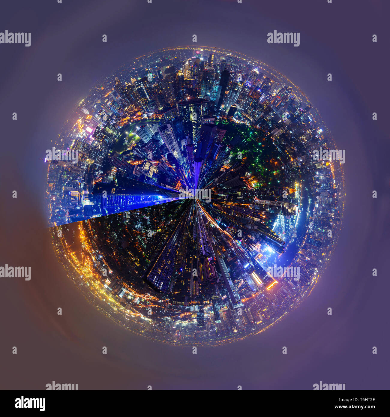 360 panorama di alta vista della città nel tempo del tramonto / circle panoramica della città Foto Stock