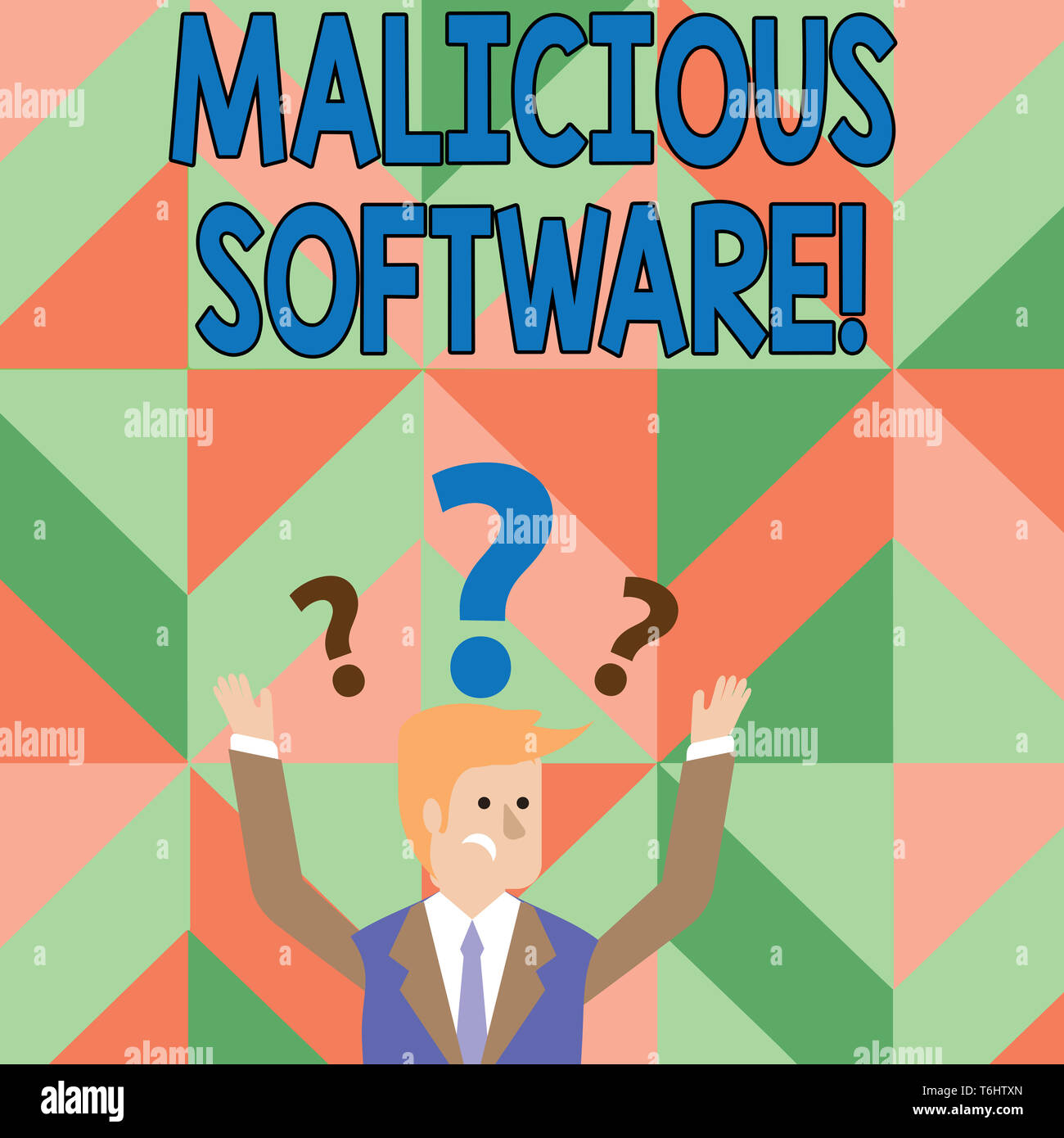 Segno di testo che mostra il software dannoso. Business photo vetrina per il software che porta danni a un sistema di computer imprenditore confuso sollevando entrambe un Foto Stock