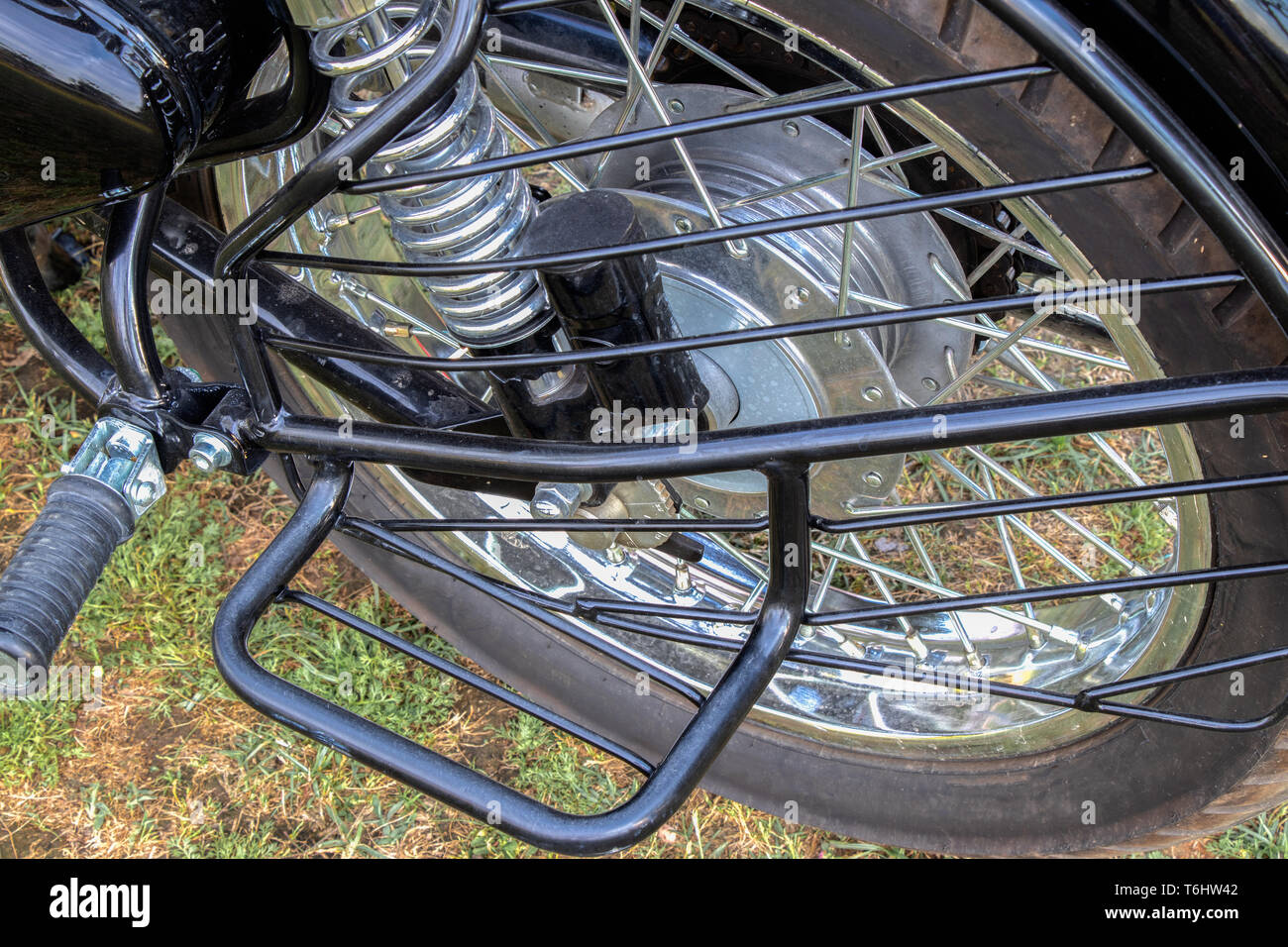 Bike pneumatico posteriore e poggiapiedi Foto Stock