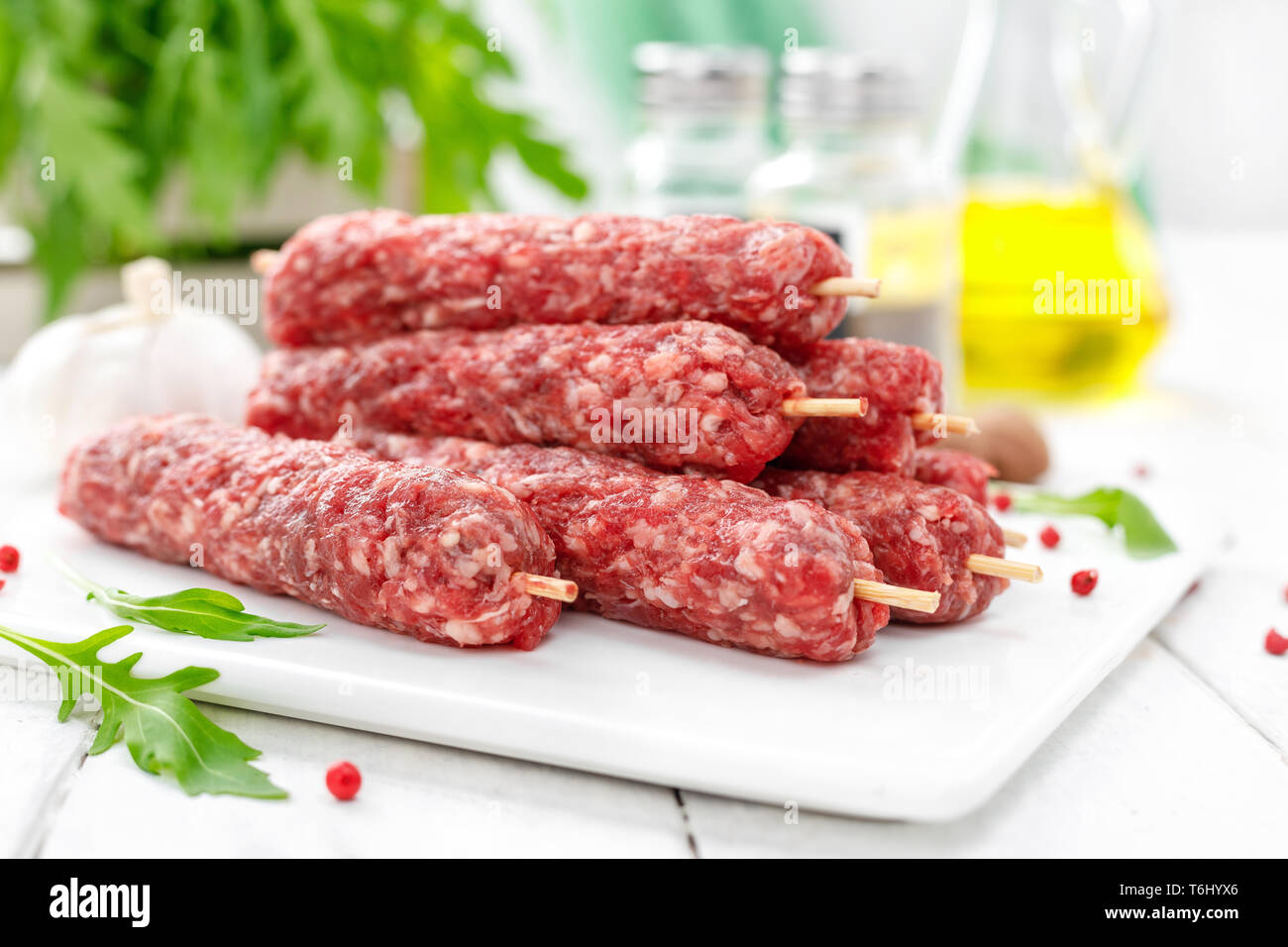 Materie lula kebab spiedini su Foto Stock