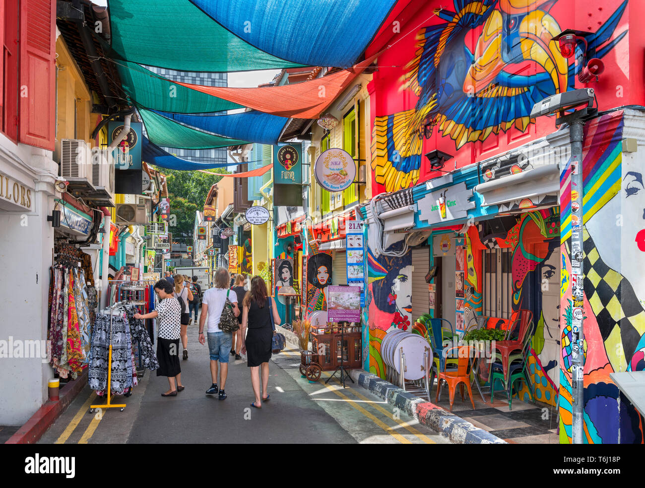 Singapore Haji Lane. Negozi di Haji Lane in Kampong Glam distretto, città di Singapore, Singapore Foto Stock