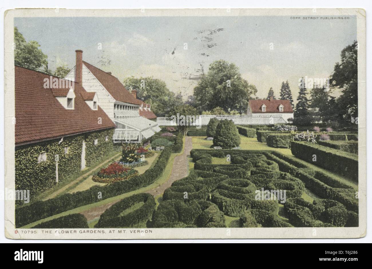 Detroit Publishing Company cartolina vintage raffiguranti i giardini di fiori a George Washington estate in Mount Vernon, Virginia, 1914. Dalla Biblioteca Pubblica di New York. () Foto Stock