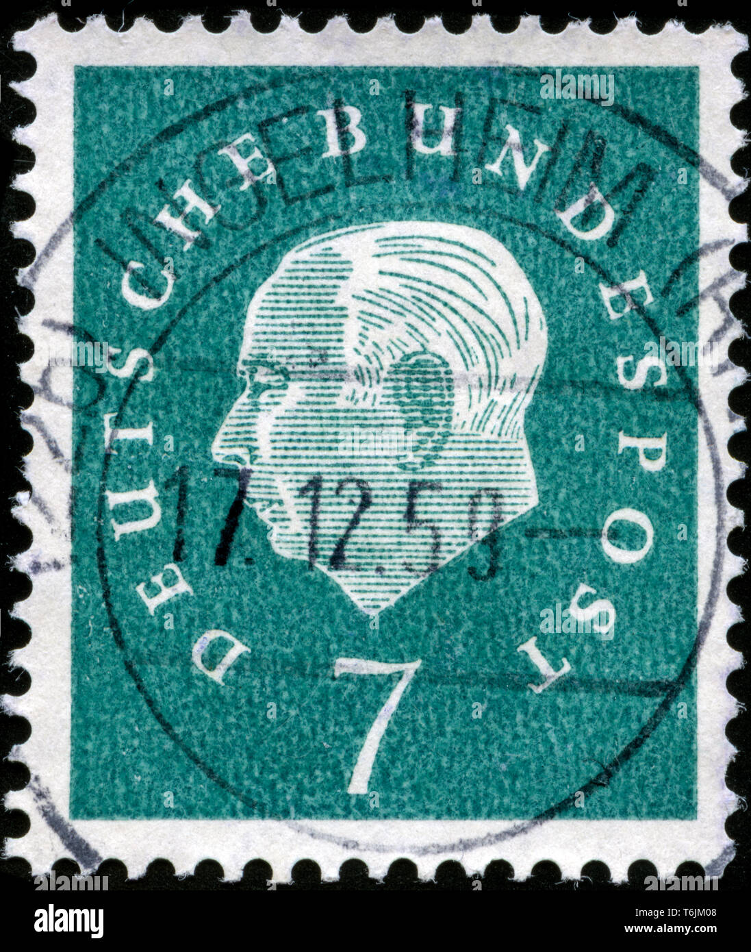 Francobollo dalla Repubblica federale di Germania il Presidente federale Theodor Heuss serie emesse nel 1959 Foto Stock