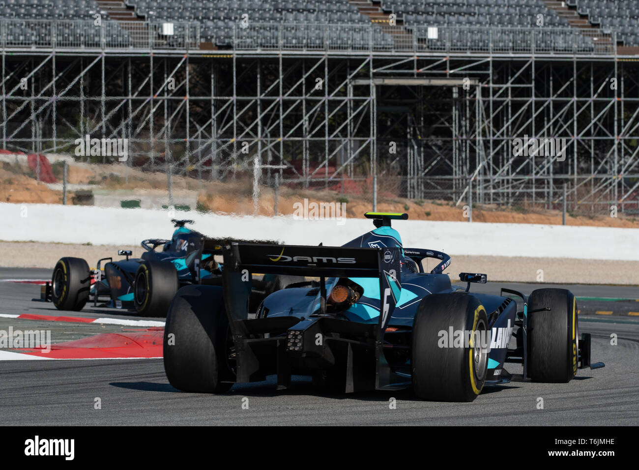 Barcellona, Spagna, 5 marzo 2019 - Nicholas Latifi dal Canada (6) e il compagno di squadra Sergio Sette Camara dal Brasile (5) con DAMS Racing - durante il giorno Foto Stock