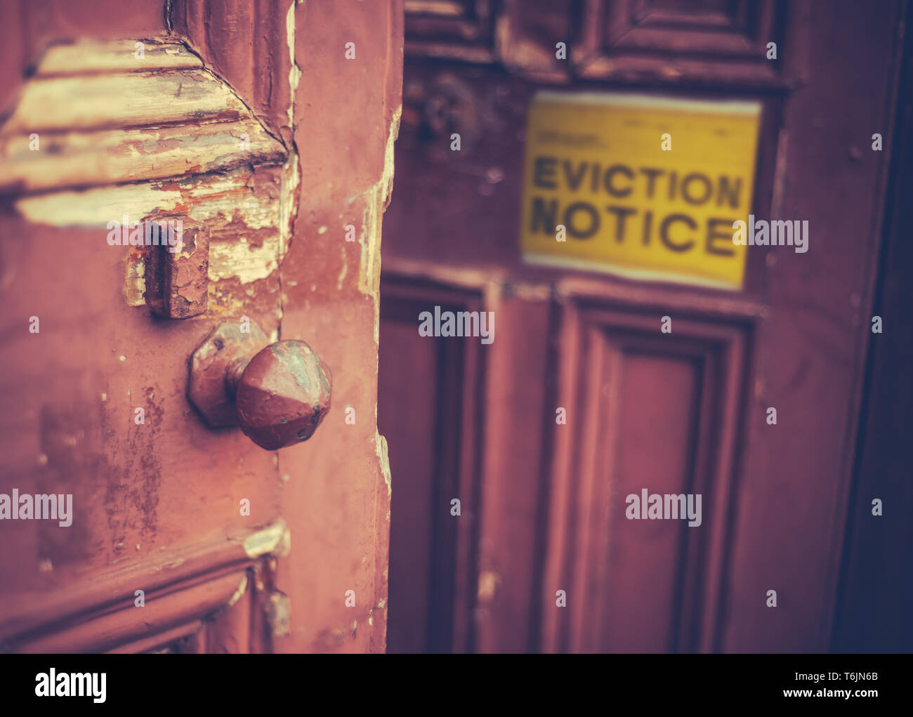 Avviso di sfratto sulla porta Foto Stock