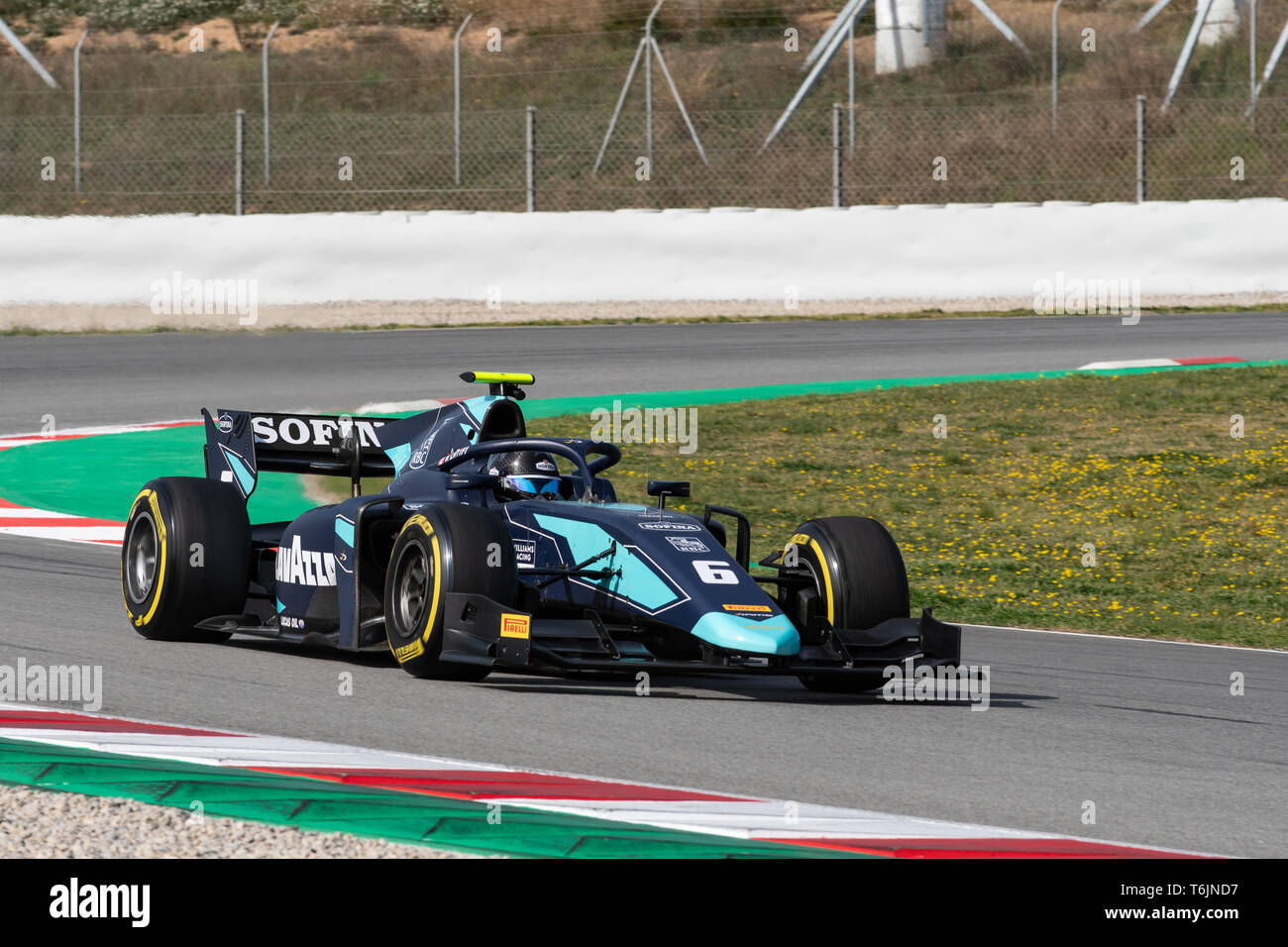 Barcellona, Spagna, 5 marzo 2019 - Nicholas Latifi dal Canada con 6 dighe Racing - durante il campionato FIA di F2 Pre-Season Test al Circuit de Catalunya. Foto Stock