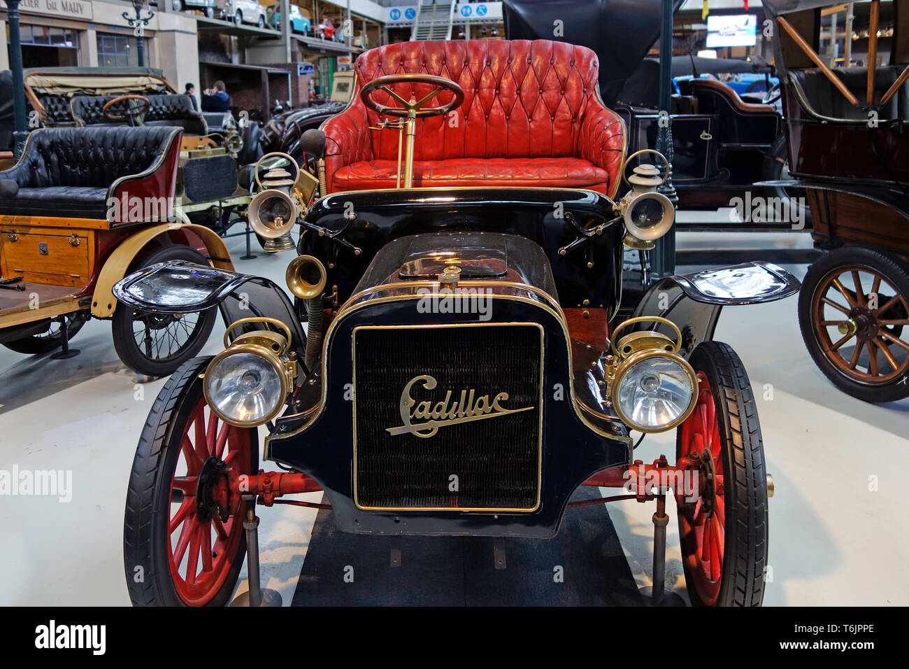 1907 Cadillac modello K, singolo americano-cilindro classic automobile / oldtimer / veicolo di antiquariato a Autoworld, vintage car museum a Bruxelles, in Belgio Foto Stock