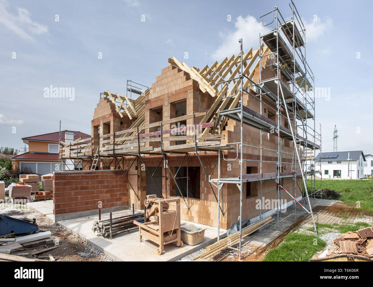 Sito in costruzione di nuova costruzione casa residenziale Foto Stock