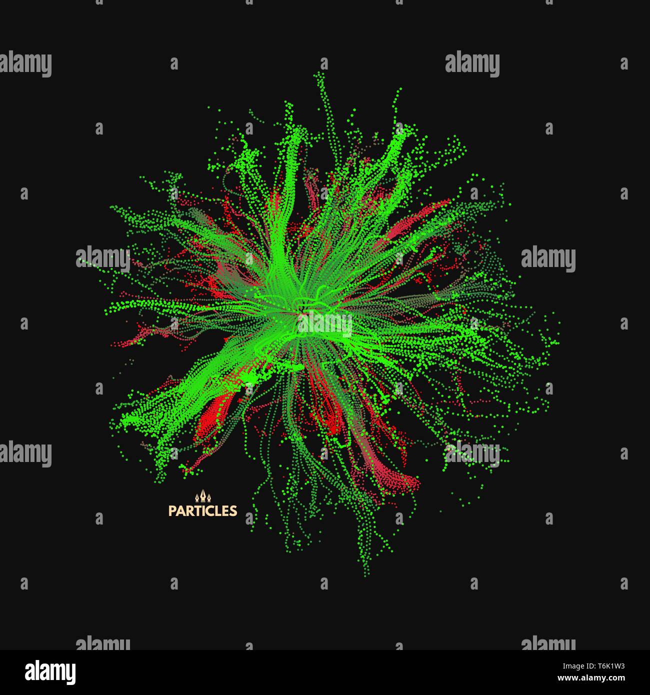 Array con particelle di dinamica. 3d la tecnologia avveniristica stile. Abstract background. Illustrazione Vettoriale. Illustrazione Vettoriale