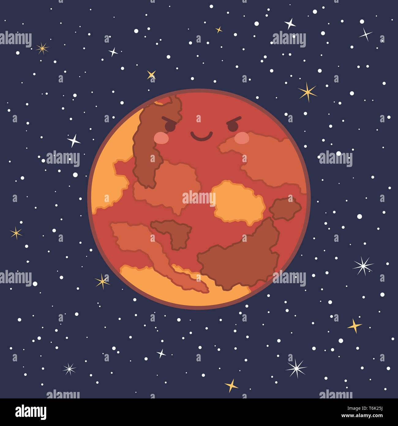 Carino il pianeta Marte Sistema Solare divertente con volto sorridente cartoon illustrazione vettoriale Illustrazione Vettoriale