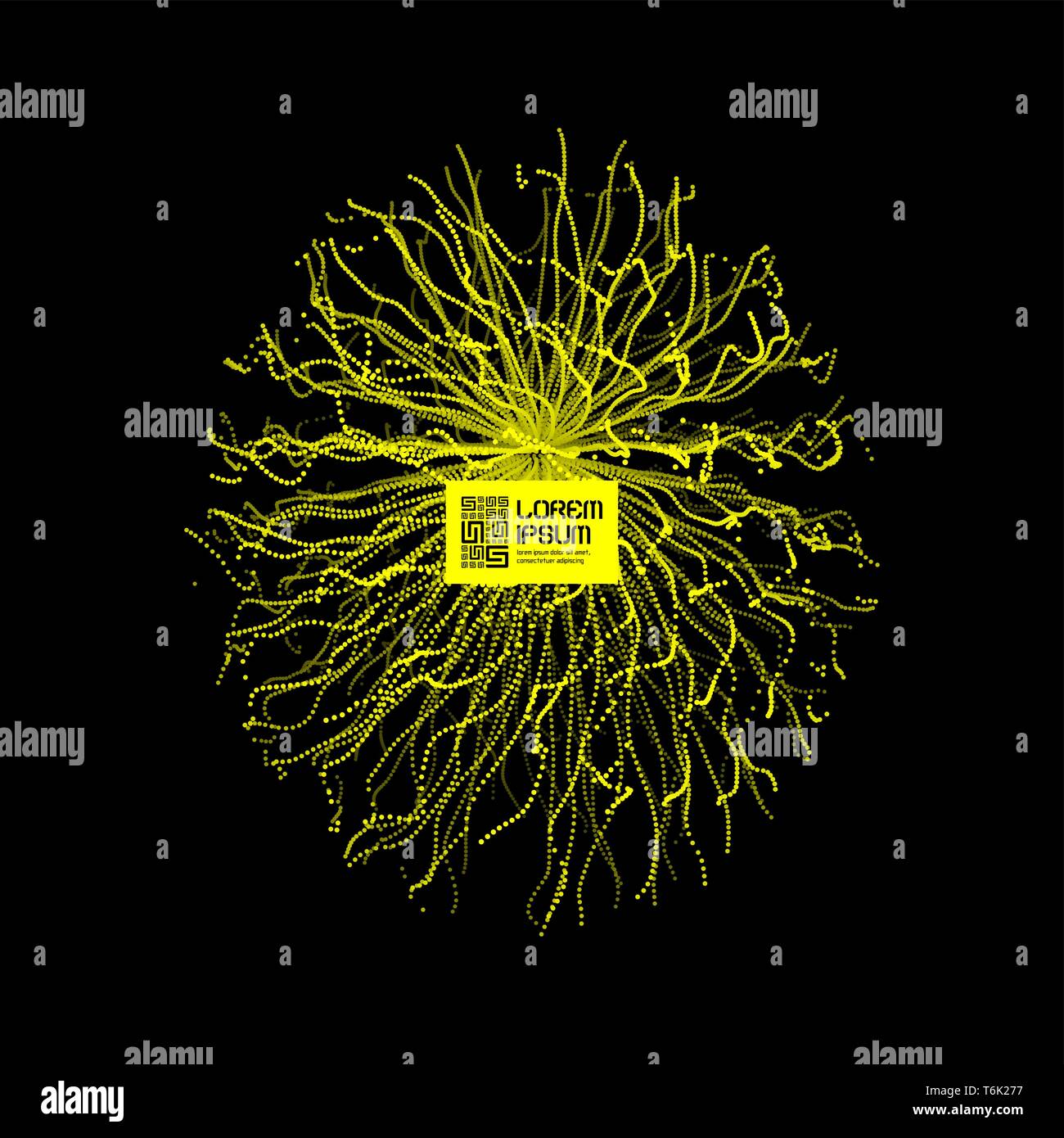 Array con particelle di dinamica. 3d la tecnologia avveniristica stile. Abstract background. Illustrazione Vettoriale. Illustrazione Vettoriale