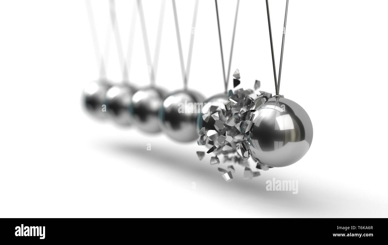 Newton di base con le sfere di argento. momento di rottura. 3d illustrazione Foto Stock