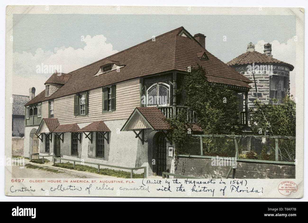 Detroit Publishing Company cartolina vintage della casa più antica in America si trova in St Augustine, Florida, 1914. Dalla Biblioteca Pubblica di New York. () Foto Stock