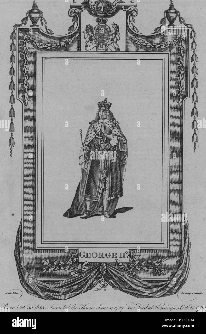 Incisi ritratto di Giorgio II di Gran Bretagna, re di Gran Bretagna e Irlanda, l'ultimo monarca britannico nato al di fuori della Gran Bretagna, 1710. Dalla Biblioteca Pubblica di New York. () Foto Stock
