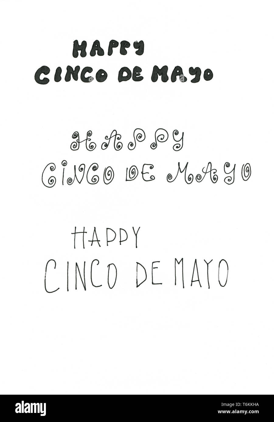 Tre Cinco de Mayo handlettered tipi Foto Stock