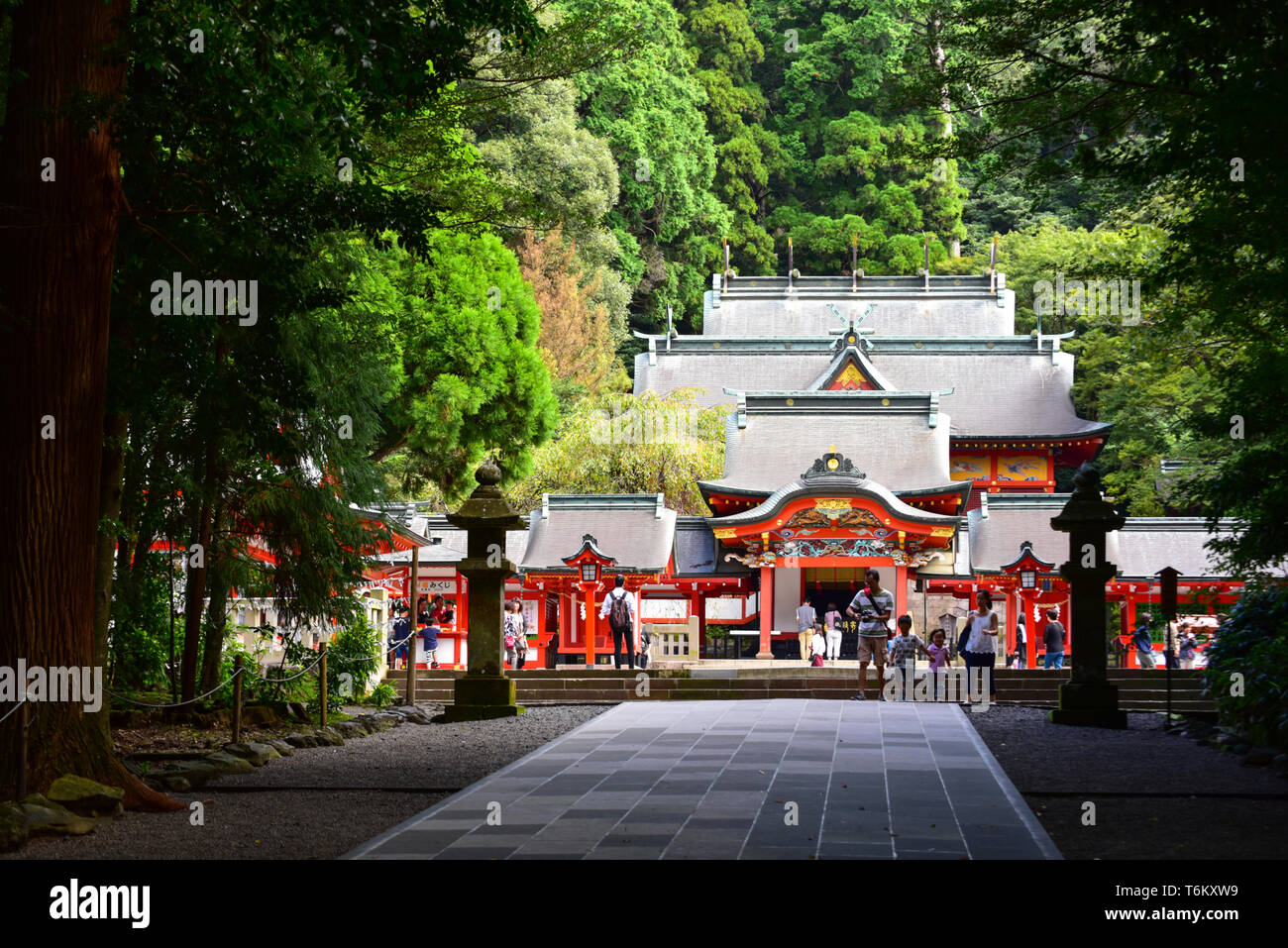 Tradizionale architettura Japanese-Style del Kirishima Santuario a Kagoshima Foto Stock