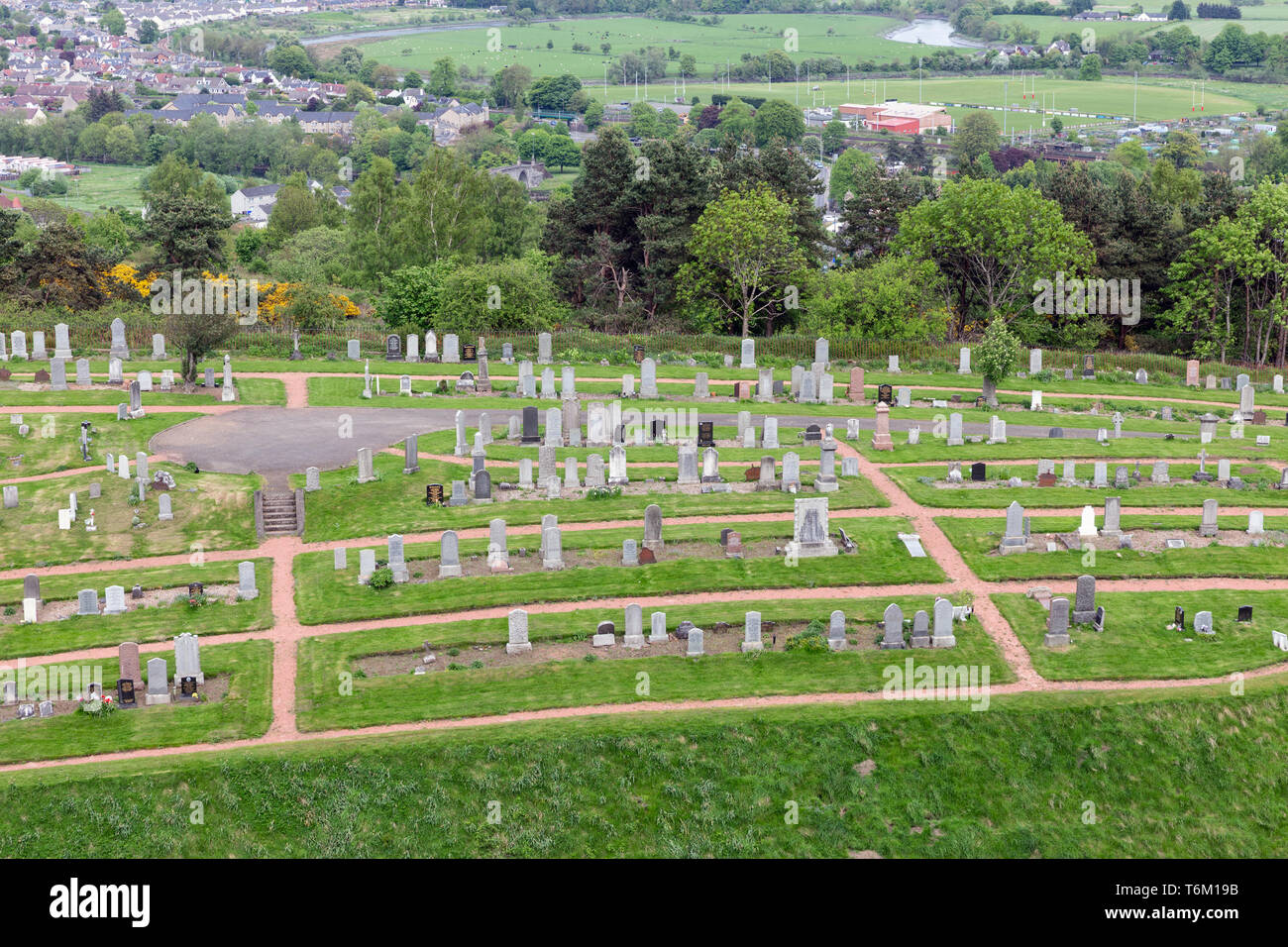 Vista aerea da Scottish il Castello di Stirling al Cimitero antico Foto Stock
