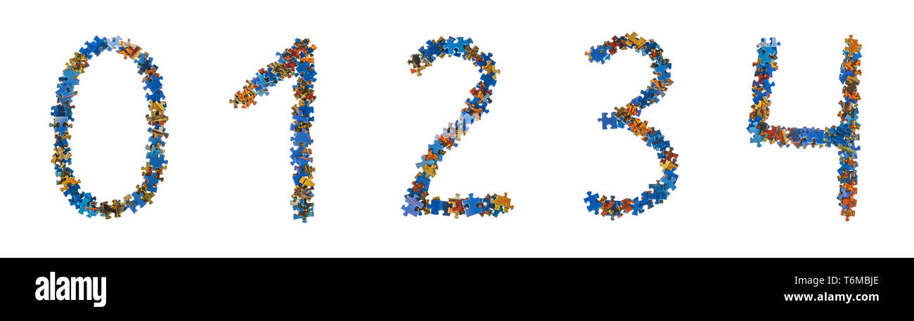 Numeri fatti di pezzi di un puzzle - concetto di istruzione Foto Stock