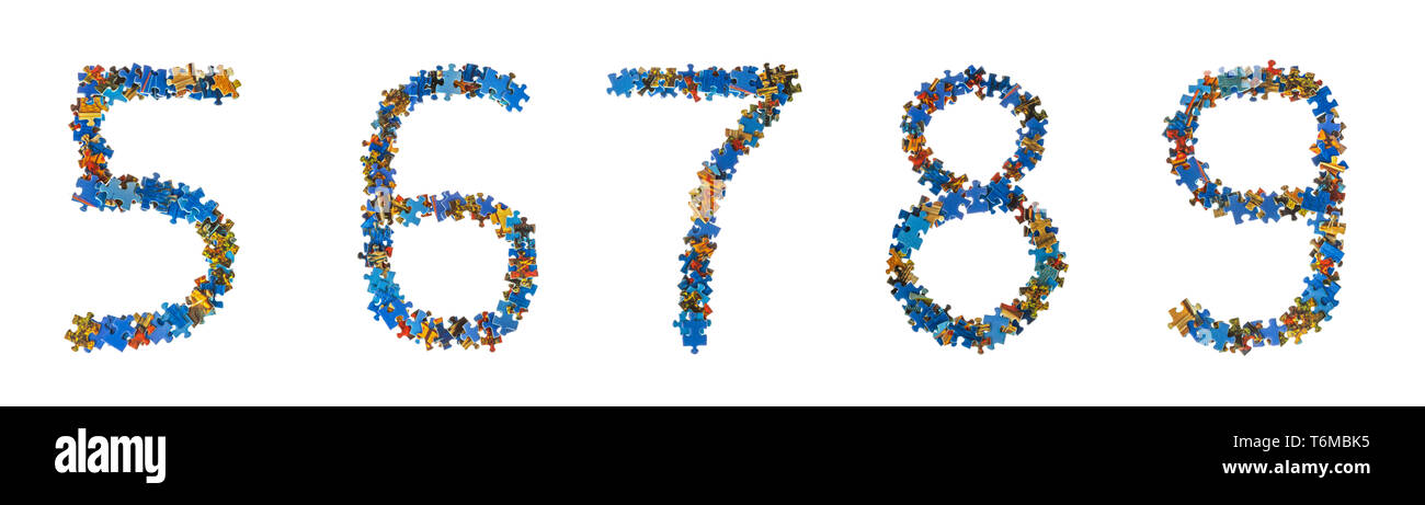 Numeri fatti di pezzi di un puzzle - concetto di istruzione Foto Stock